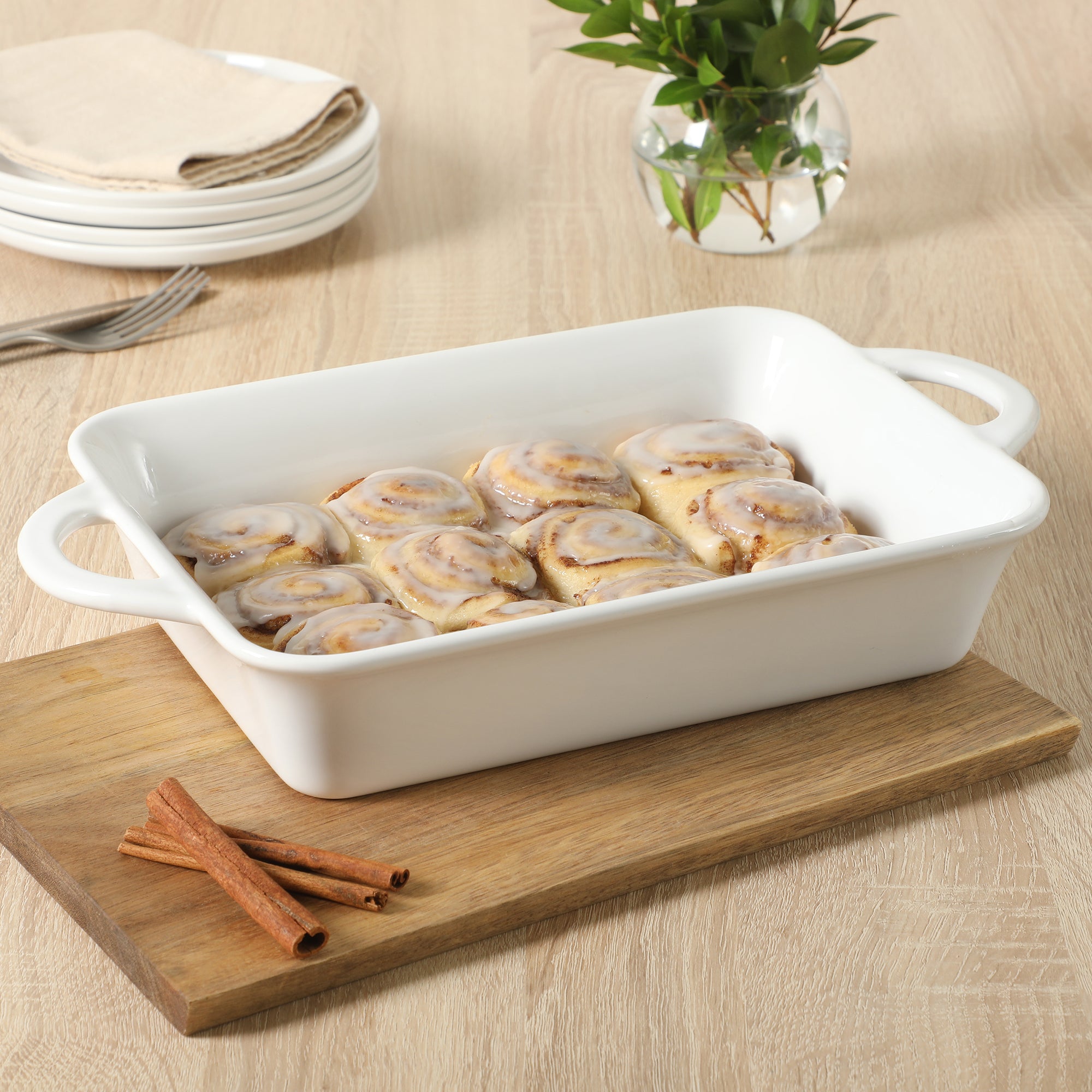Gibson Home Gracious Dining 2.5-Quart White Stoneware Baking Dish with Handles – 14.6 x 8.5-Inch Rectangular Oven Safe Casserole & Roasting Baker - Image 2