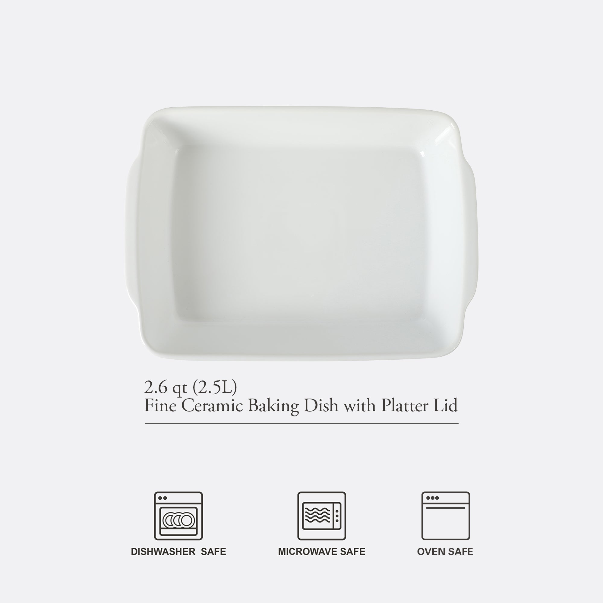 Gibson Home Gracious Dining 2.6-Quart White Stoneware Covered Baking Dish with Multi-Purpose Lid – 12.7 x 9-Inch Rectangular Oven Safe Casserole, Lasagna & Roasting Baker, Lid Doubles as Serveware or Trivet - Image 3