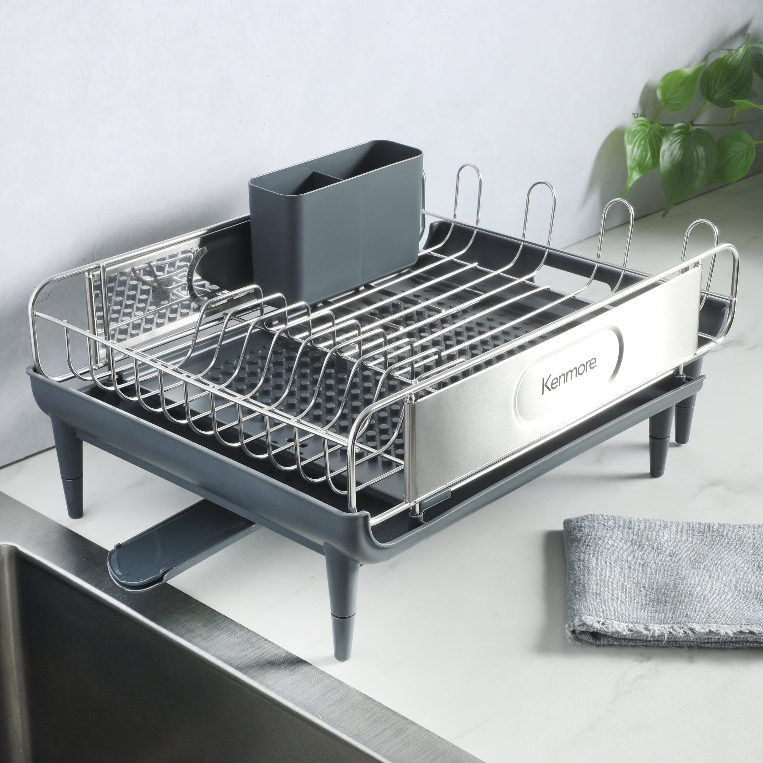 Kenmore Loxdell Expandable Full Size Rust Resistant Dish Rack with Drain Board and Flatware Caddy - Image 3
