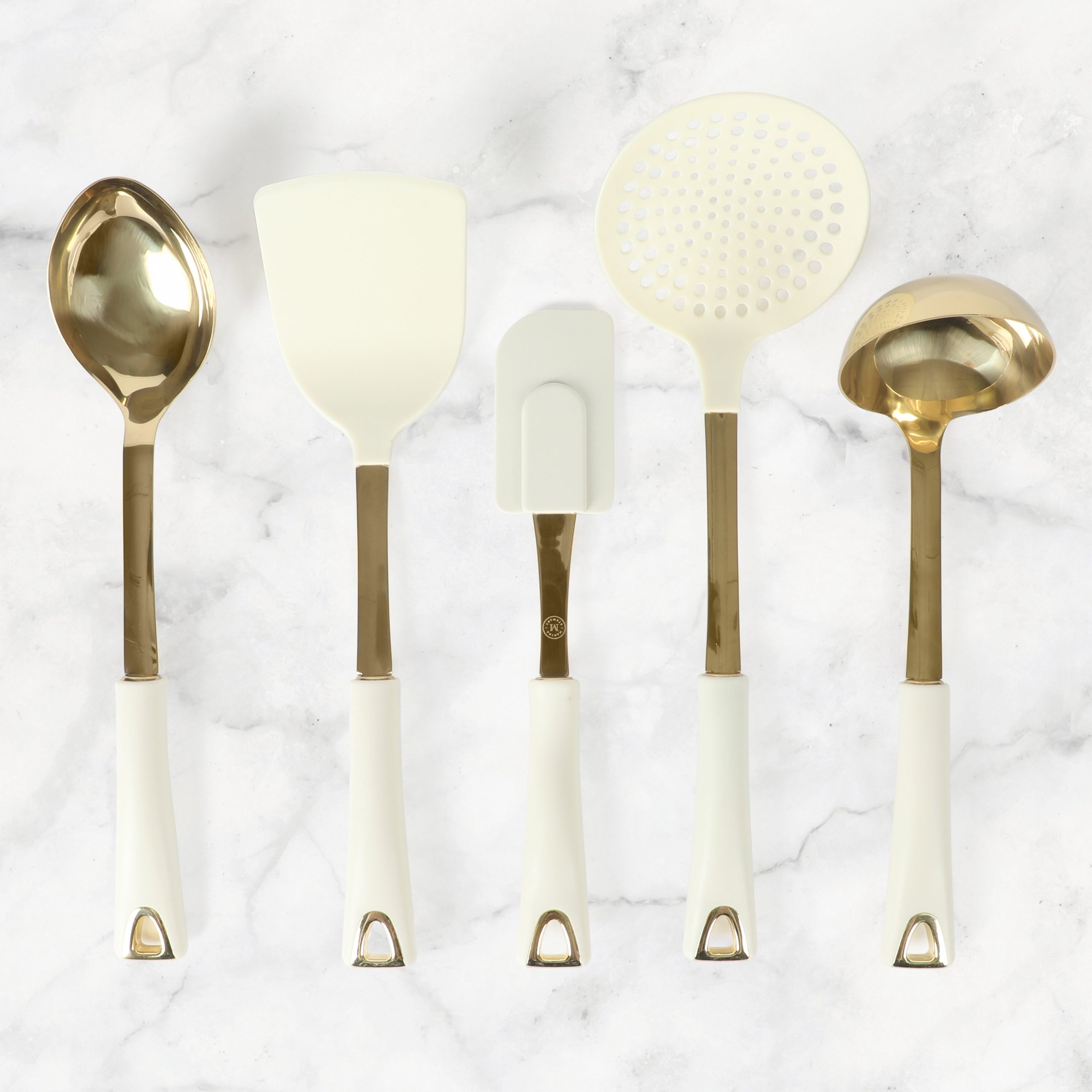 Martha Stewart Lockton 5-Piece Stainless Steel & Nylon Kitchen Tool Set - Linen w/ Gold - Image 3
