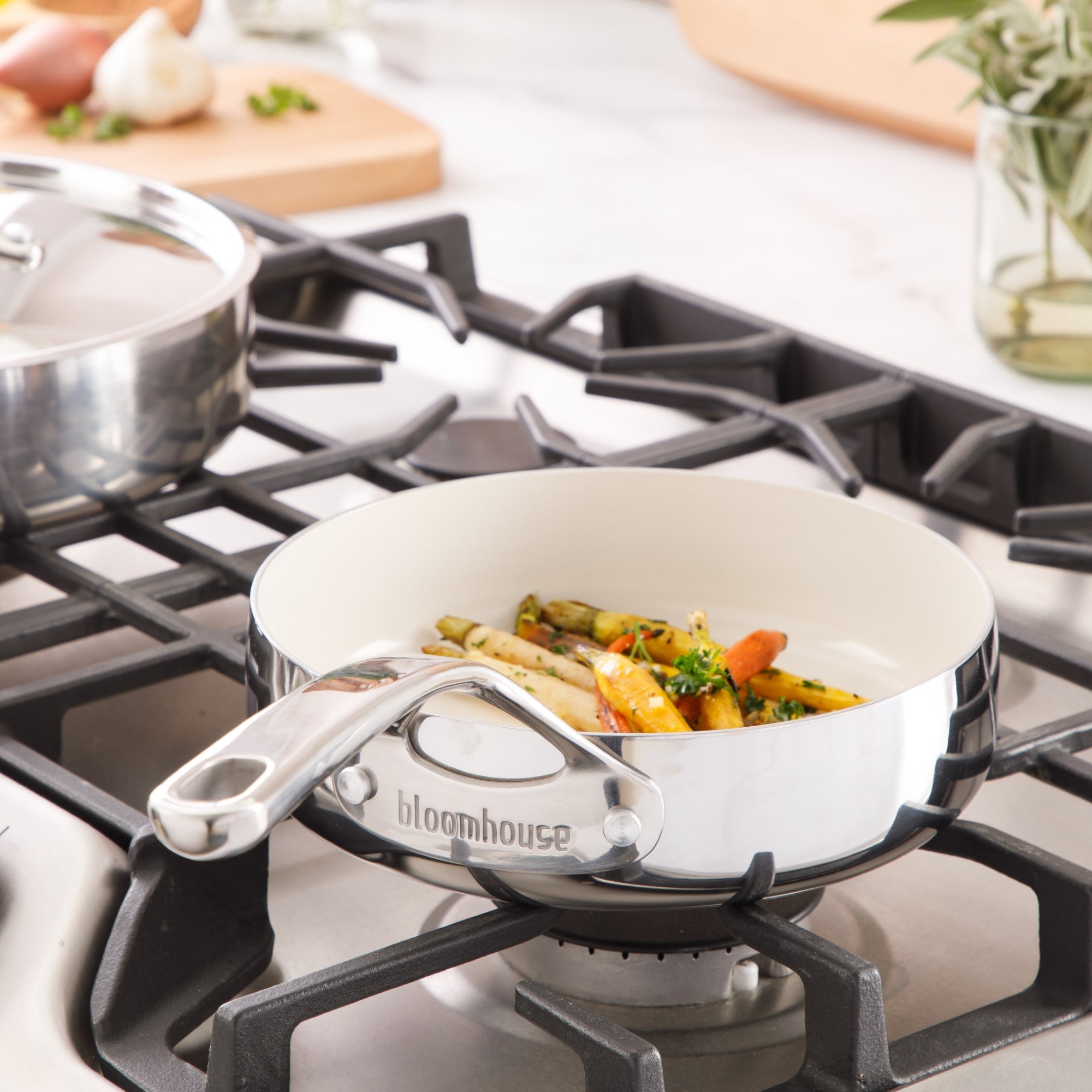 Bloomhouse 8 Inch Triply Stainless Steel Fry Pan w/ Non-Stick Non-Toxic Pro Ceramic Interior Frying Pan - Image 3