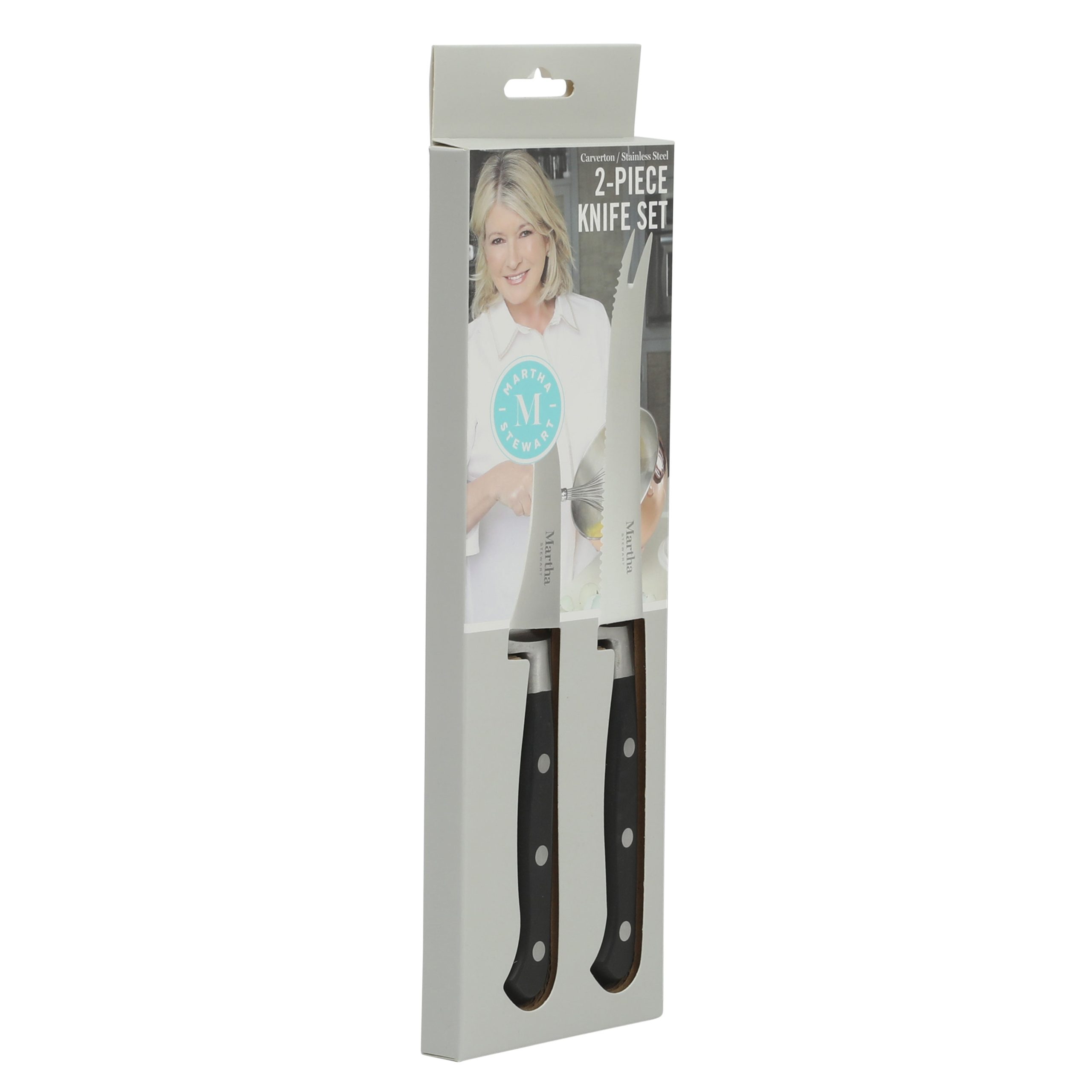 Martha Stewart Carverton 2 Piece Set 5" Tomato Knife and 3" Bird's Beak Knife Set, Bread Carbon Stainless Steel Kitchen Knive W/ Black Triple Rivet Handle - Image 2