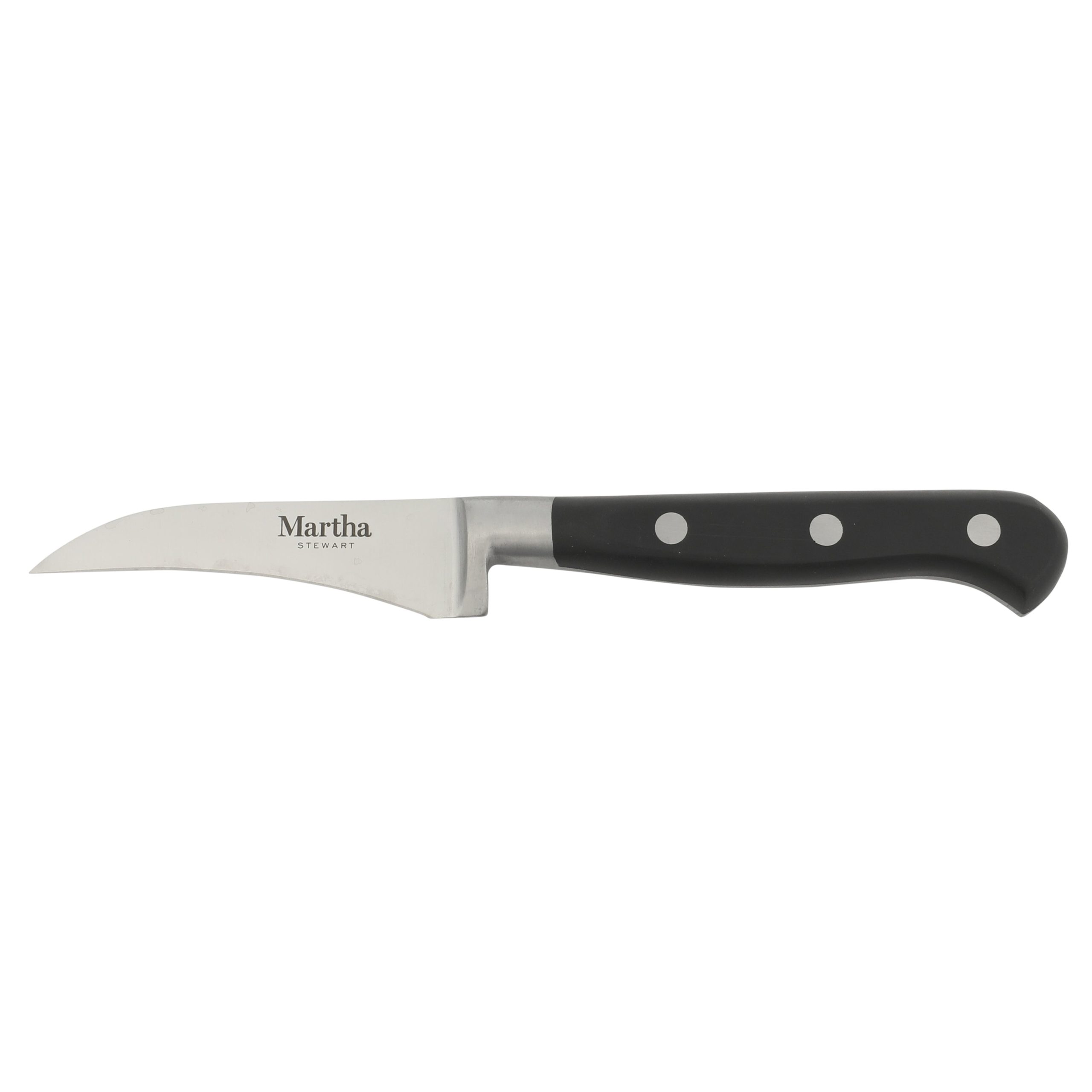 Martha Stewart Carverton 2 Piece Set 5" Tomato Knife and 3" Bird's Beak Knife Set, Bread Carbon Stainless Steel Kitchen Knive W/ Black Triple Rivet Handle - Image 4