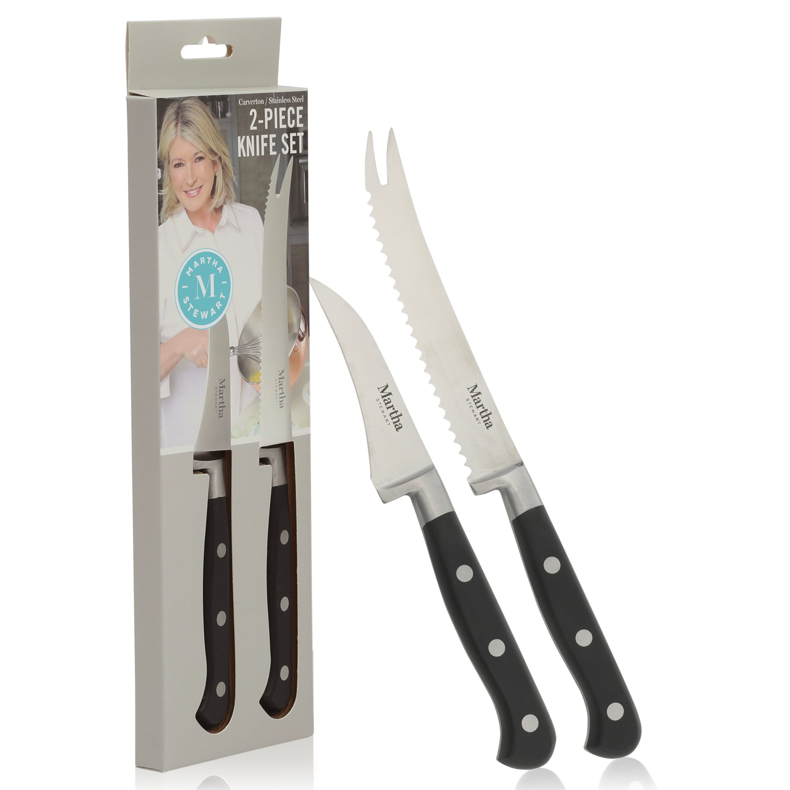 Martha Stewart Carverton 2 Piece Set 5" Tomato Knife and 3" Bird's Beak Knife Set, Bread Carbon Stainless Steel Kitchen Knive W/ Black Triple Rivet Handle - Image 9