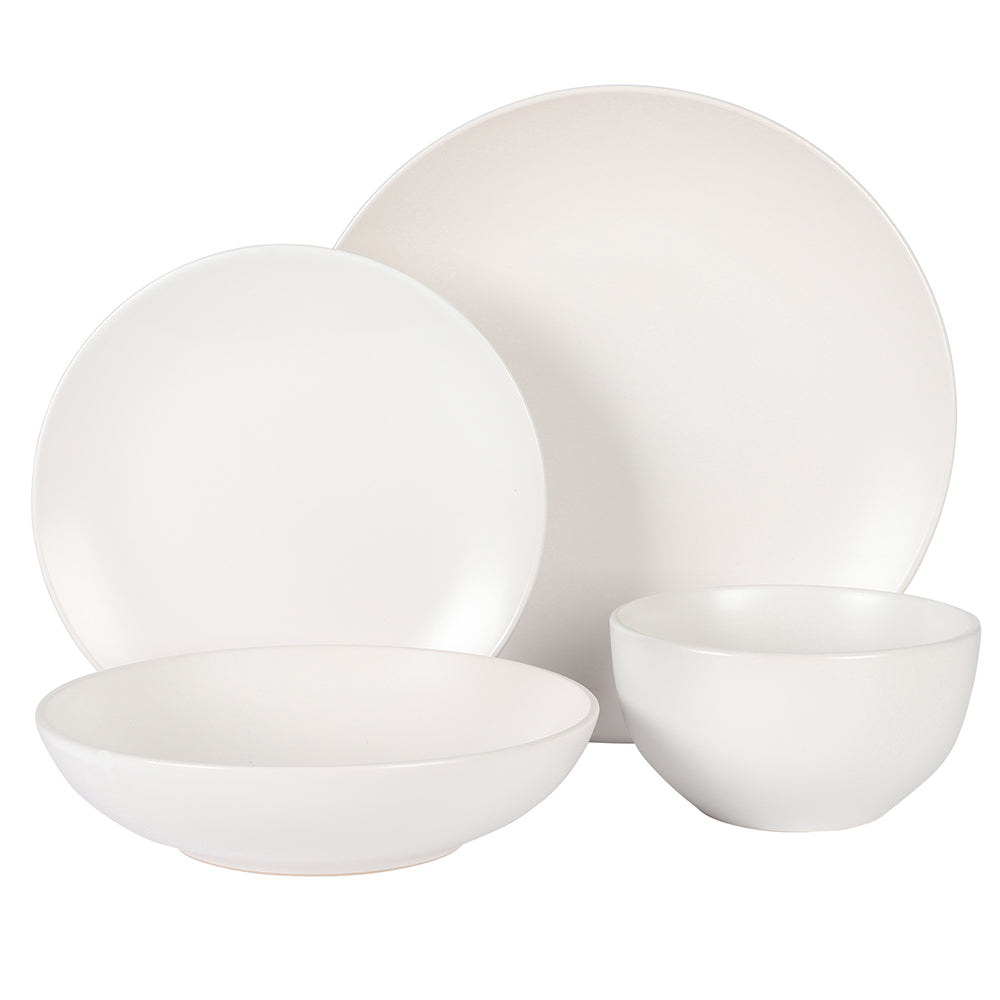 Gibson Home Queenslane 16 Piece Plates and Bowls Dishes Stoneware Ceramic Dinnerware Sets - Matte White - Image 2