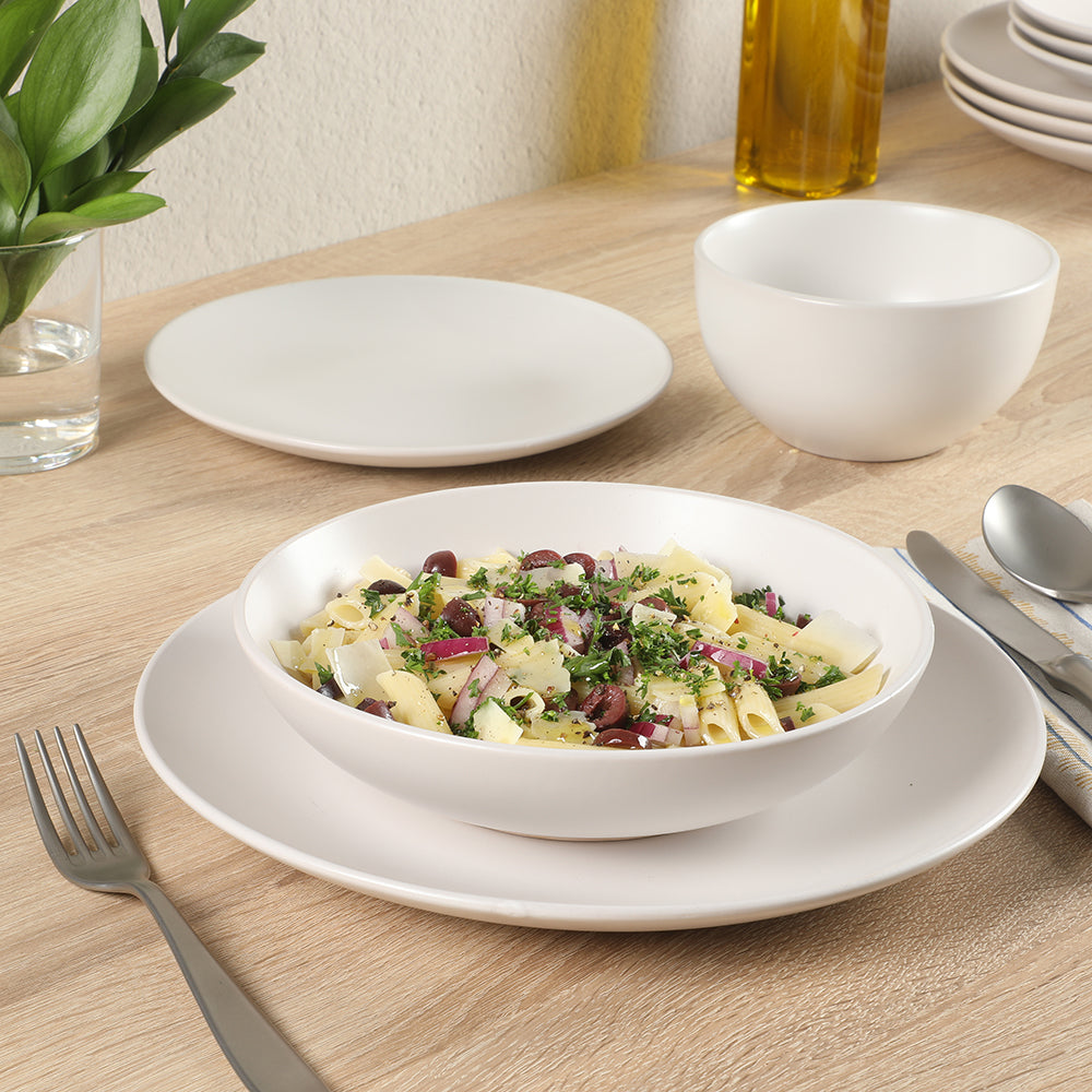 Gibson Home Queenslane 16 Piece Plates and Bowls Dishes Stoneware Ceramic Dinnerware Sets - Matte White - Image 4
