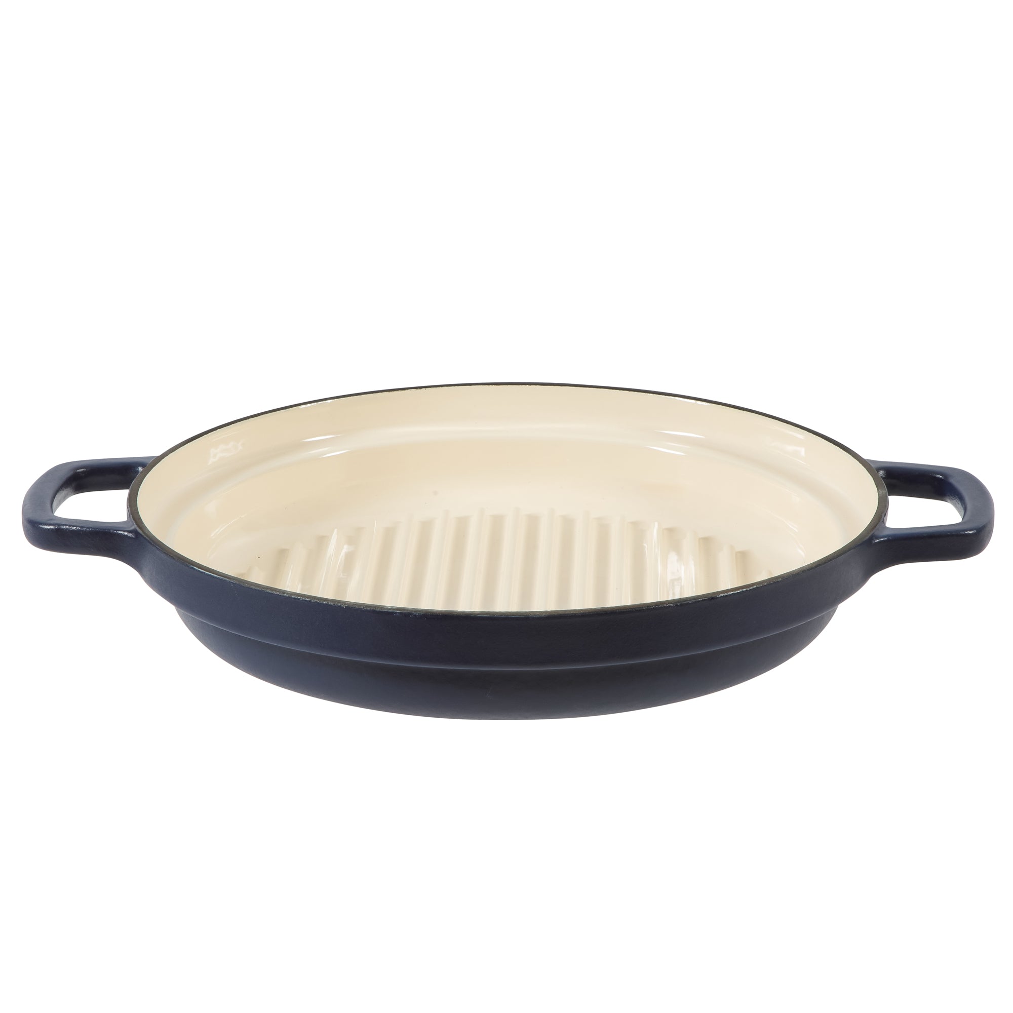 Sur La Table Kitchen Essentials 4-Piece Enameled Cast Iron Stackable Cookware Set, 5.3 Qt Dutch Oven with Lid, Braiser & Grill Pan, Navy Blue, Gold Knob Oven Safe to 500°F, Induction Compatible - Image 8
