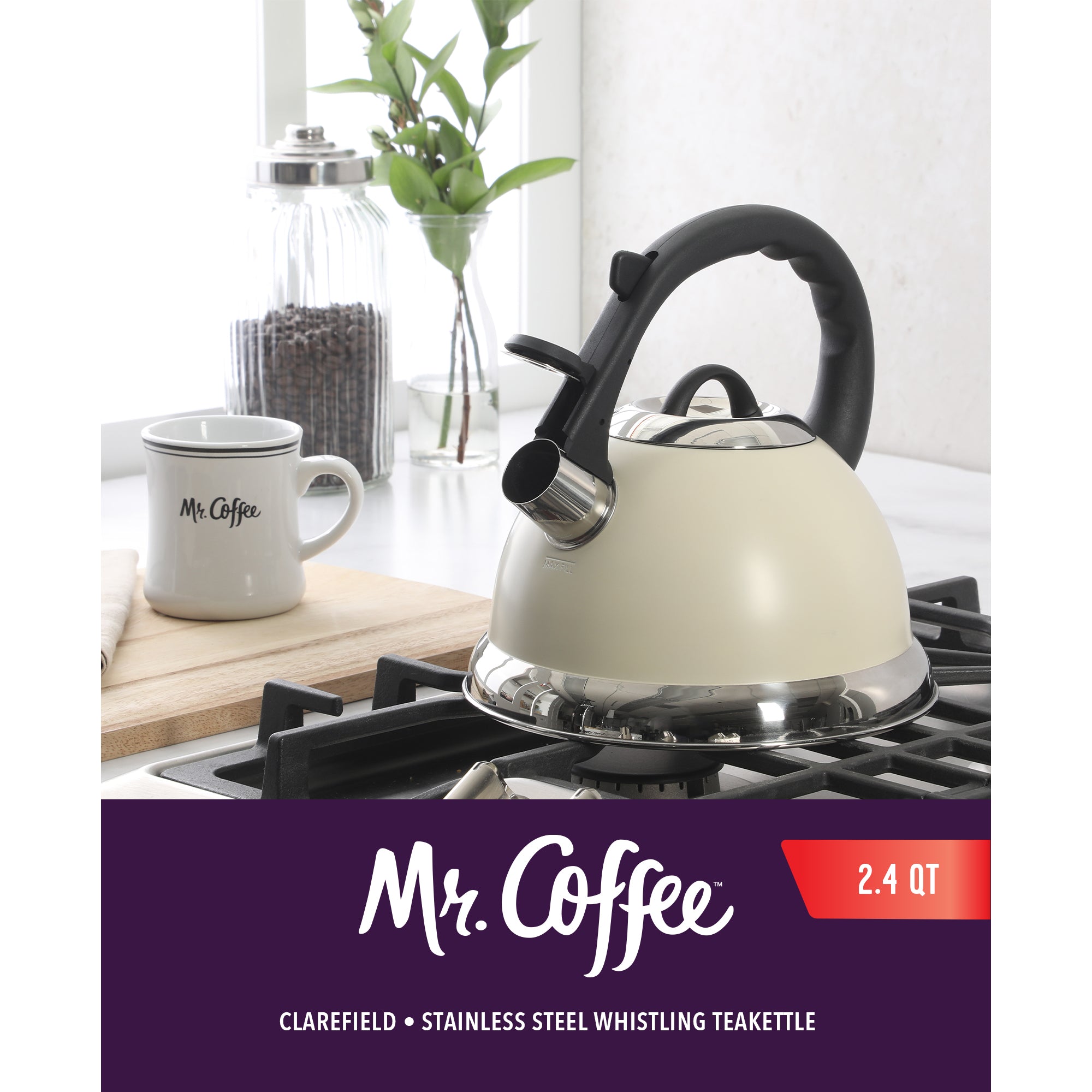 Mr. Coffee Clarefield 2.4 Quart Whistling Tea Kettle – Stovetop Water Kettle with Lid, Heat-Resistant Nylon Handle and Knob, Stainless Steel Trim - Image 8
