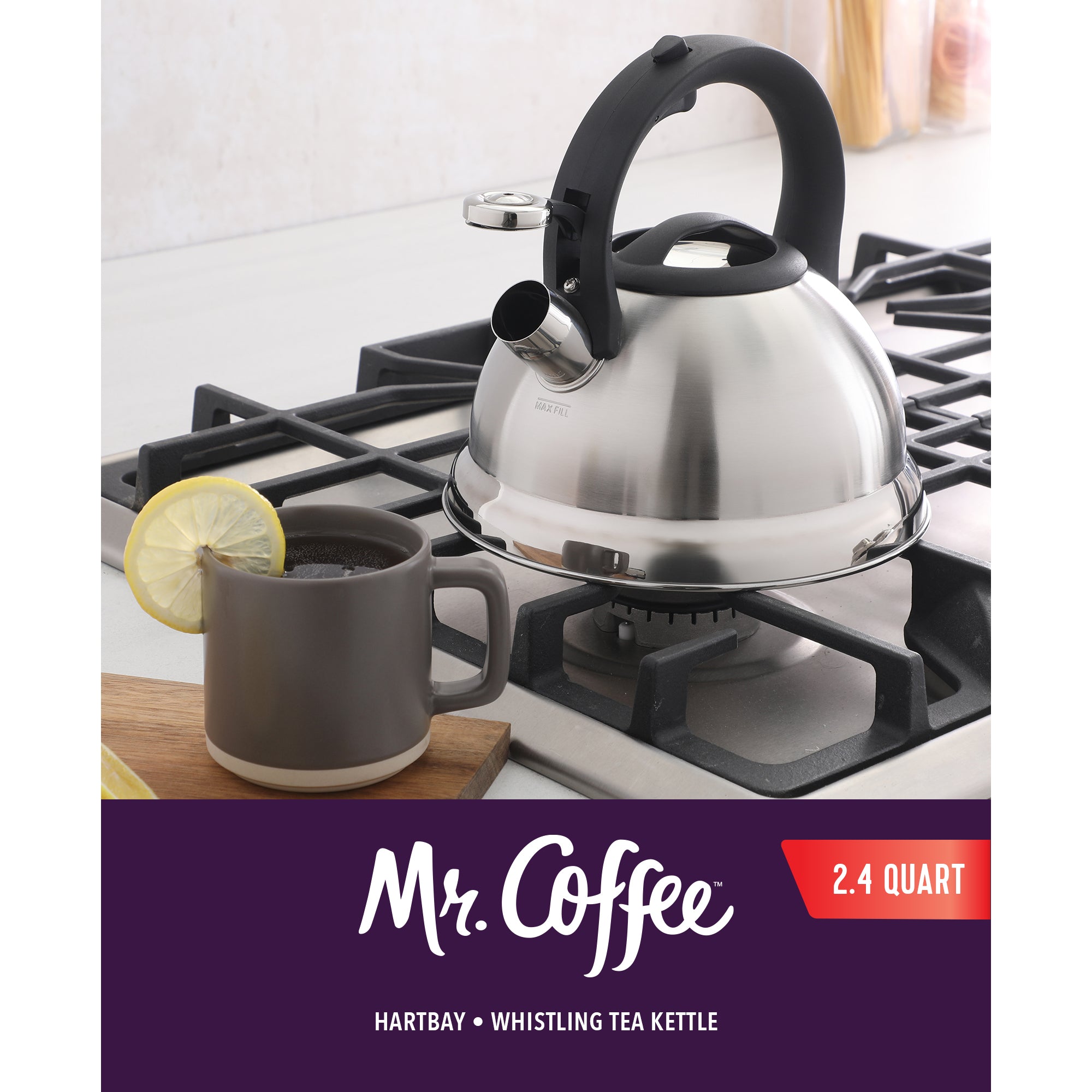 Mr. Coffee Hartbay 2.4 Quart Large Stainless Steel Whistling Tea Kettle - Image 2