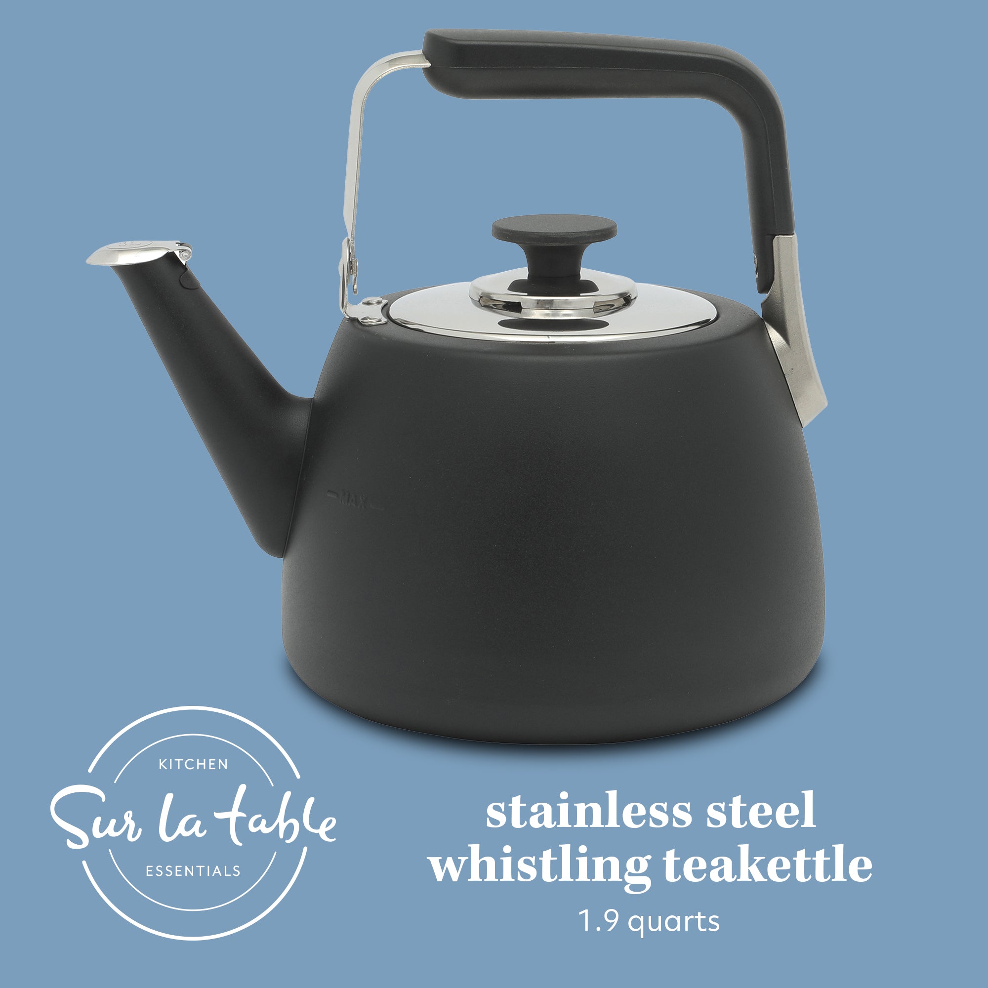 Sur La Table Kitchen Essential Large 2 QT Heavy Gauge Stainless Steel Whistling Tea Kettle - Image 7