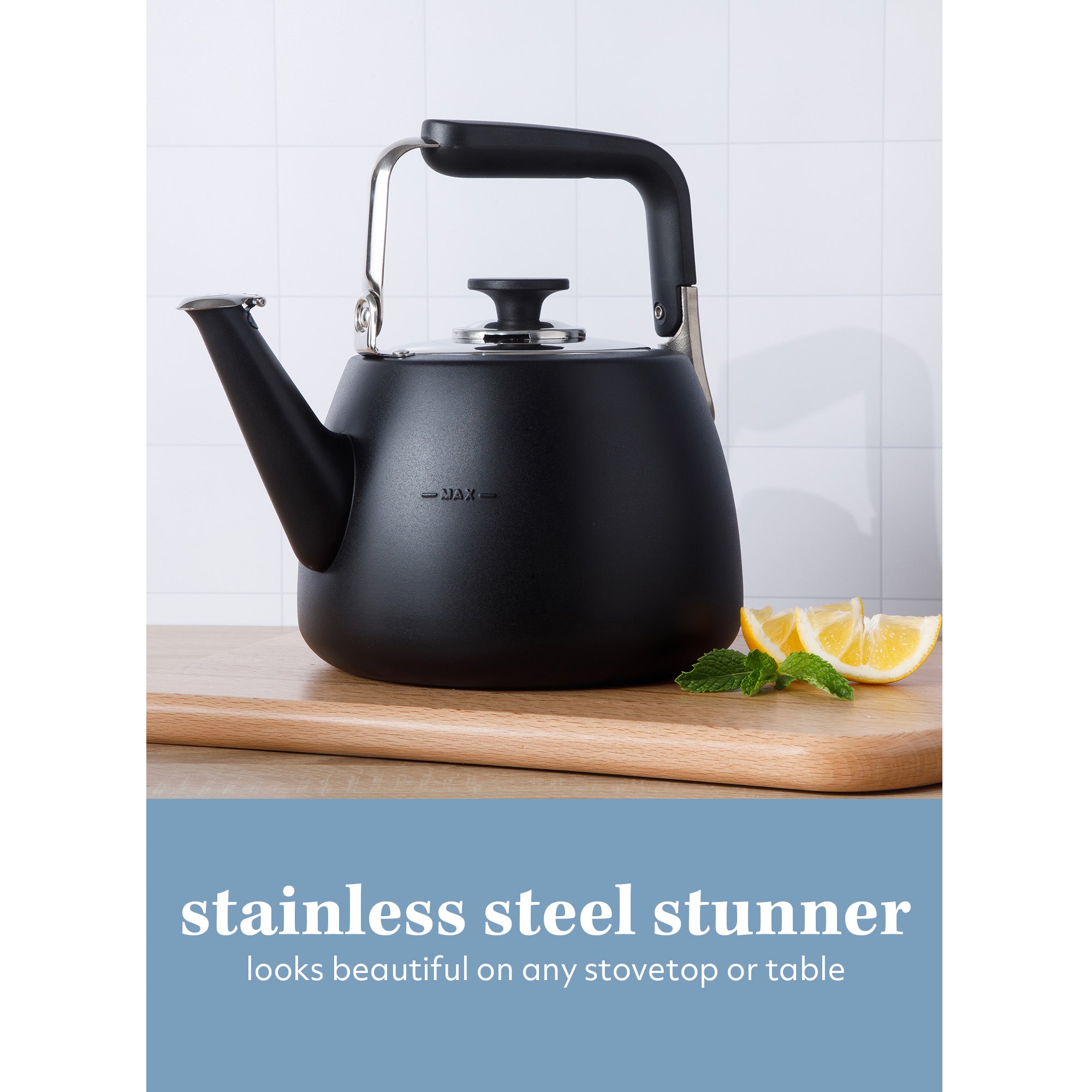 Sur La Table Kitchen Essential Large 2 QT Heavy Gauge Stainless Steel Whistling Tea Kettle - Image 8
