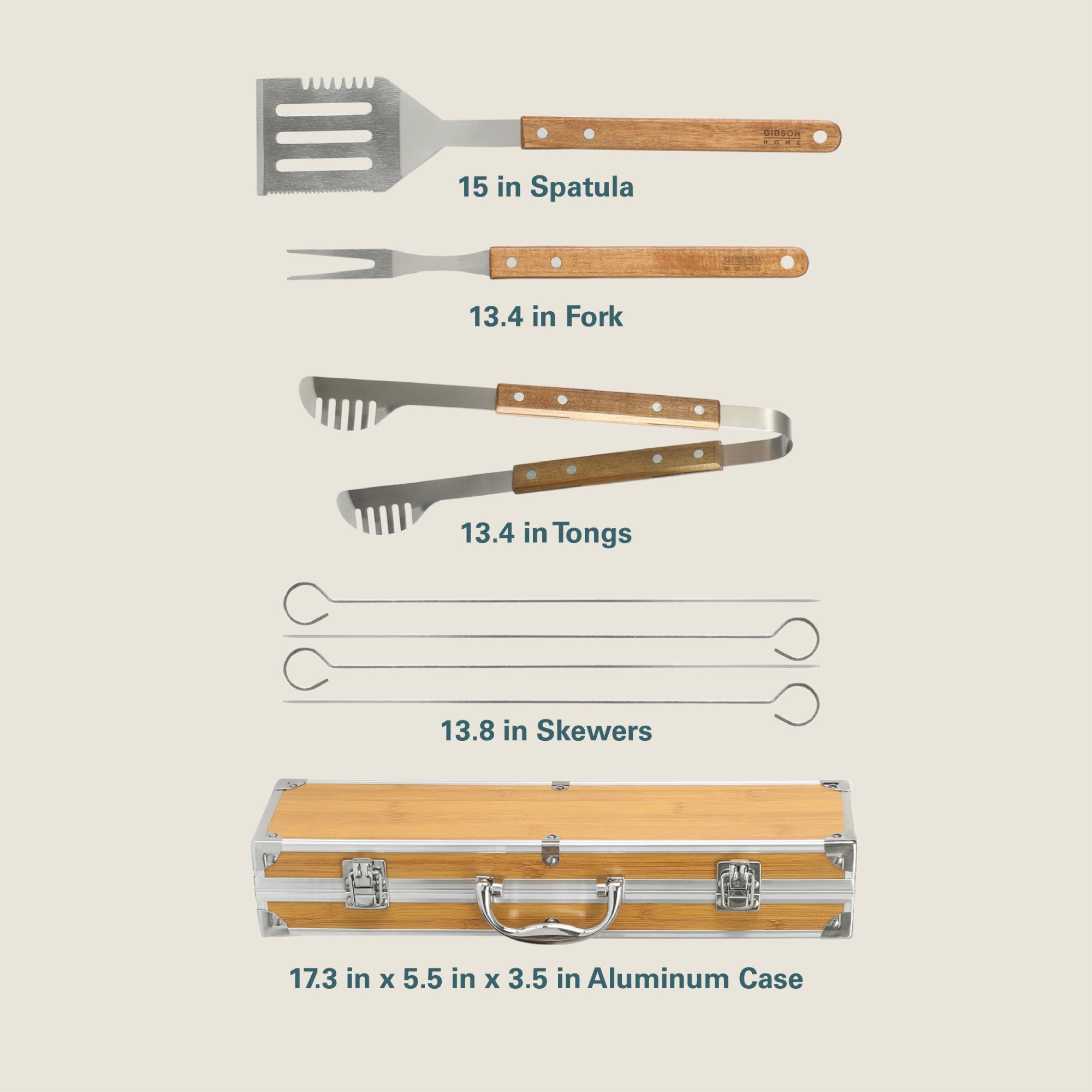Gibson Home Barbeque Pro 8 Piece BBQ Tools W/ Acacia Wood Handles and Aluminum Storage Box - Image 3