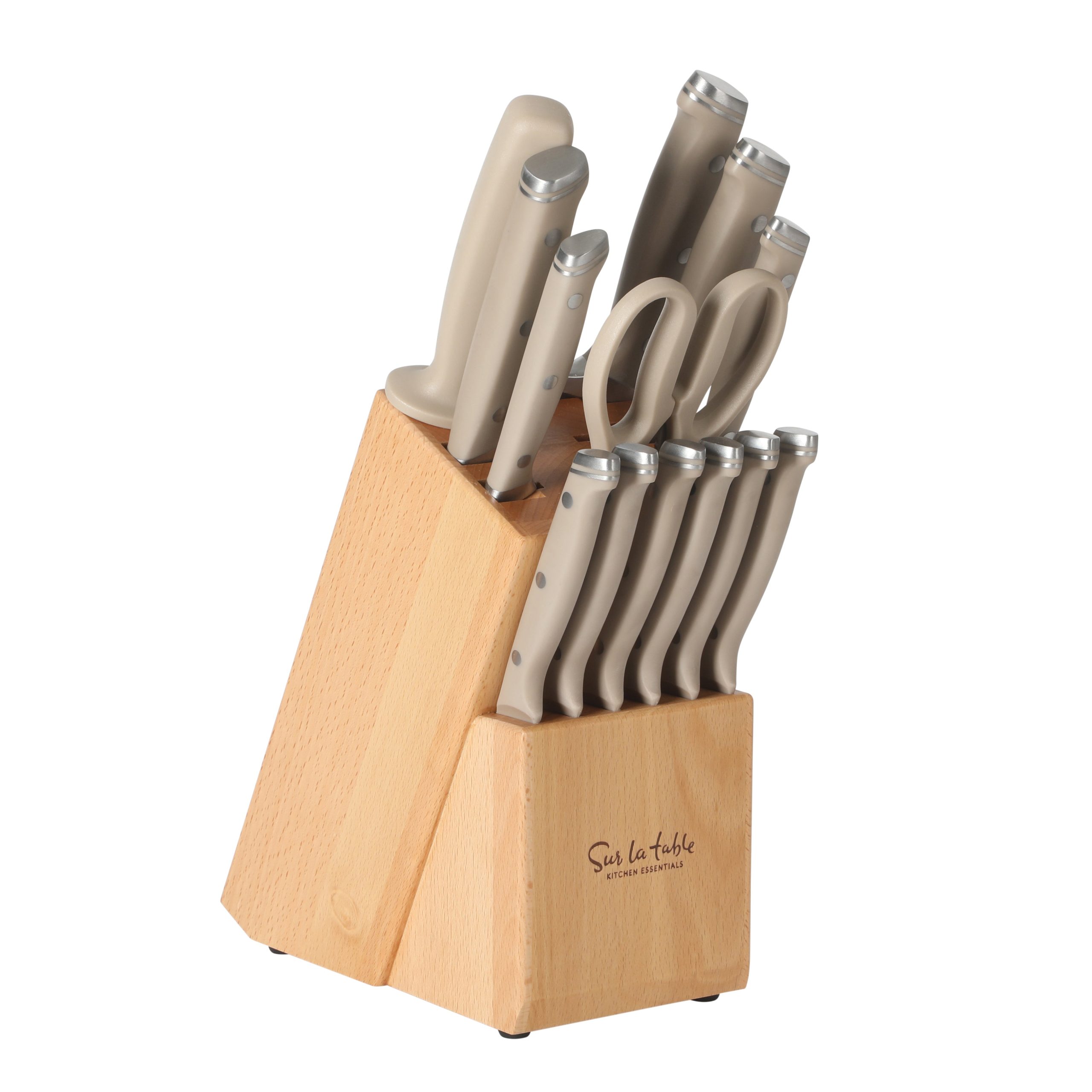 Sur La Table Kitchen Essentials 14 Piece Cutlery Set, German Steel Forged Knives, Beech Wood Block, Chef, Santoku, Bread, Steak Knives, Shears & Sharpener - Blue - Image 11