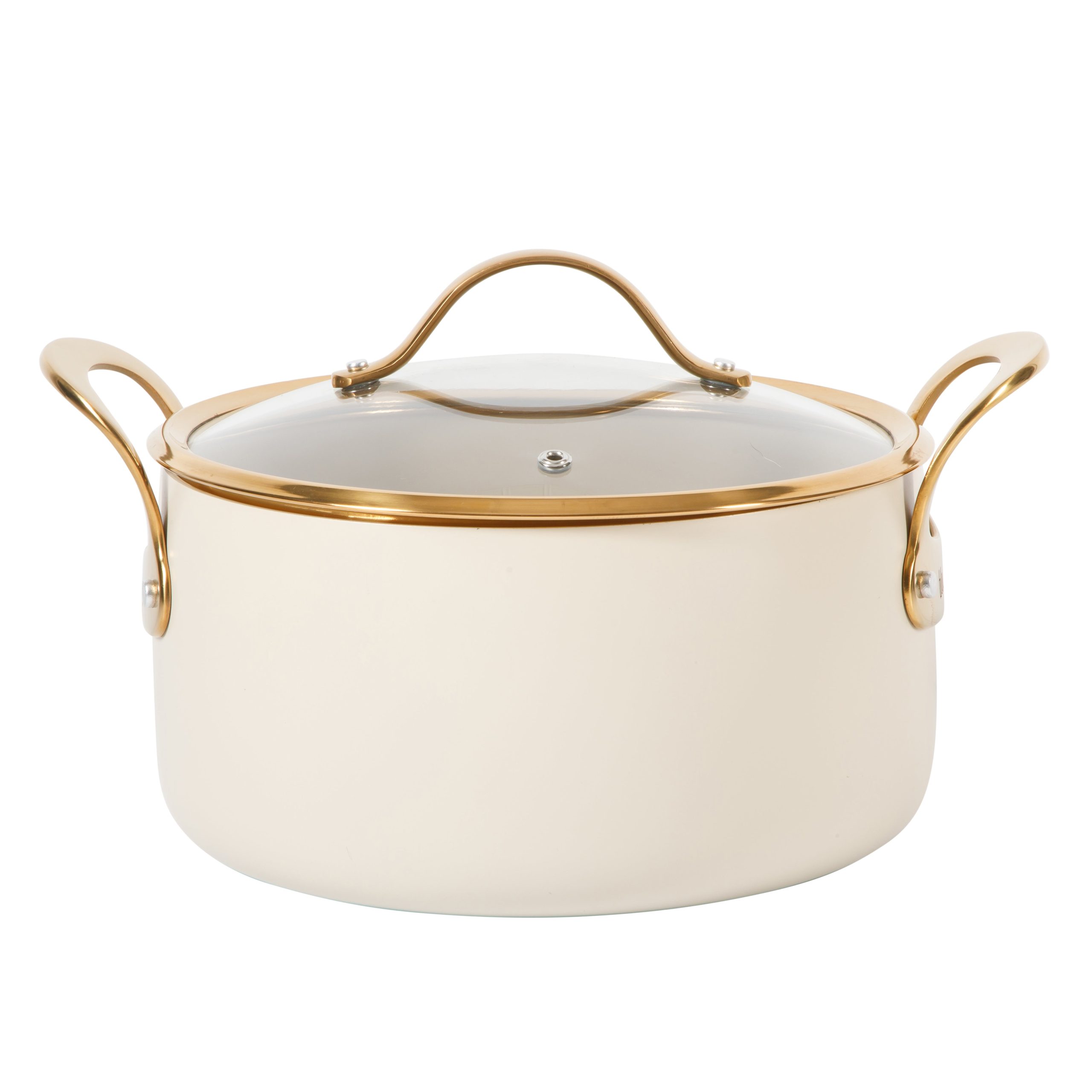 Bloomhouse 6 Quart Heavy Duty Aluminum Premium PFA Free Ceramic Nonstick Dutch Oven Pot with Lid - Linen White with Gold Handle - Image 7