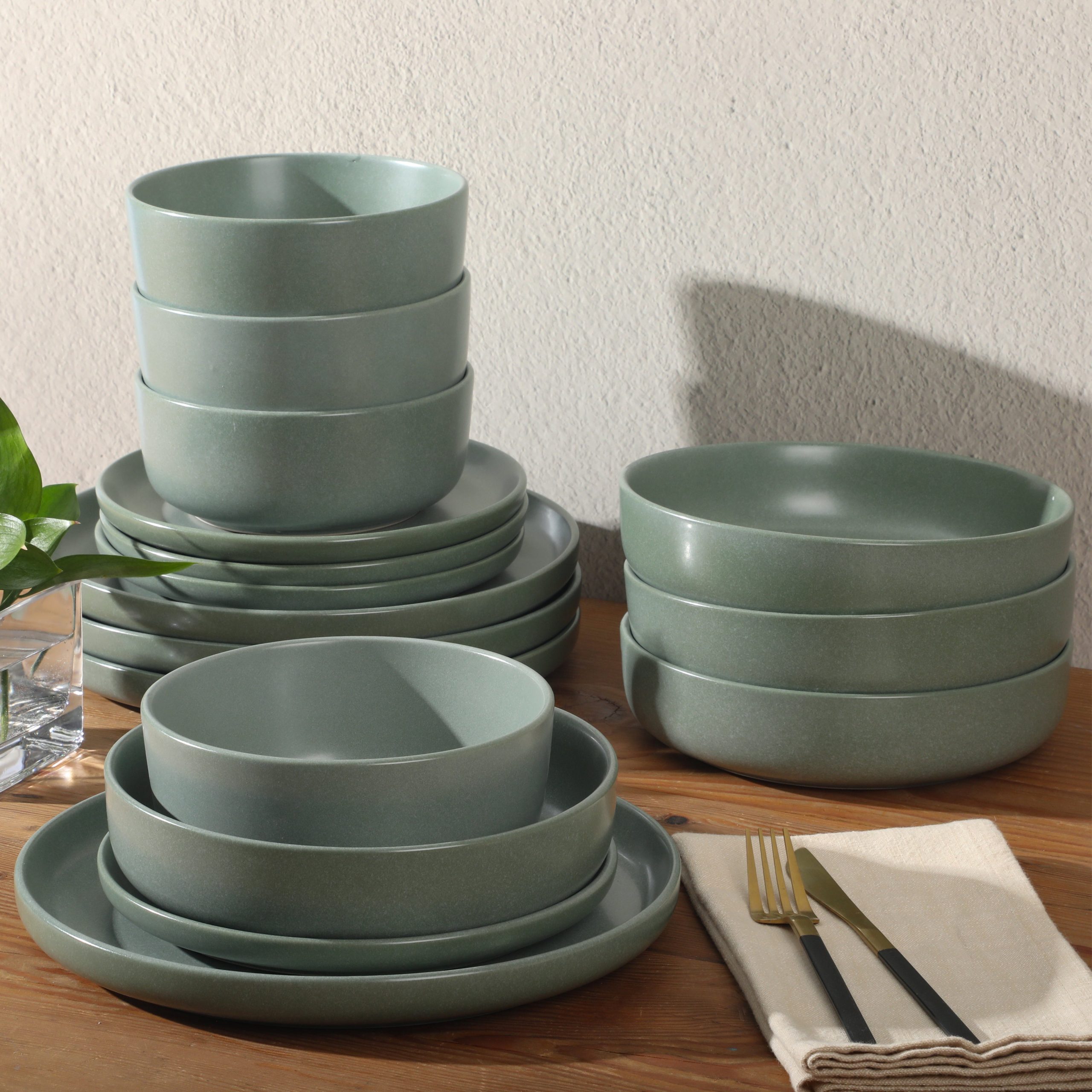 Gibson Elite Pasco 16 Piece (Service for 4) Plates and Bowls Double Bowl Reactive Glaze Dishes Stoneware Ceramic Dinnerware Set - Image 2