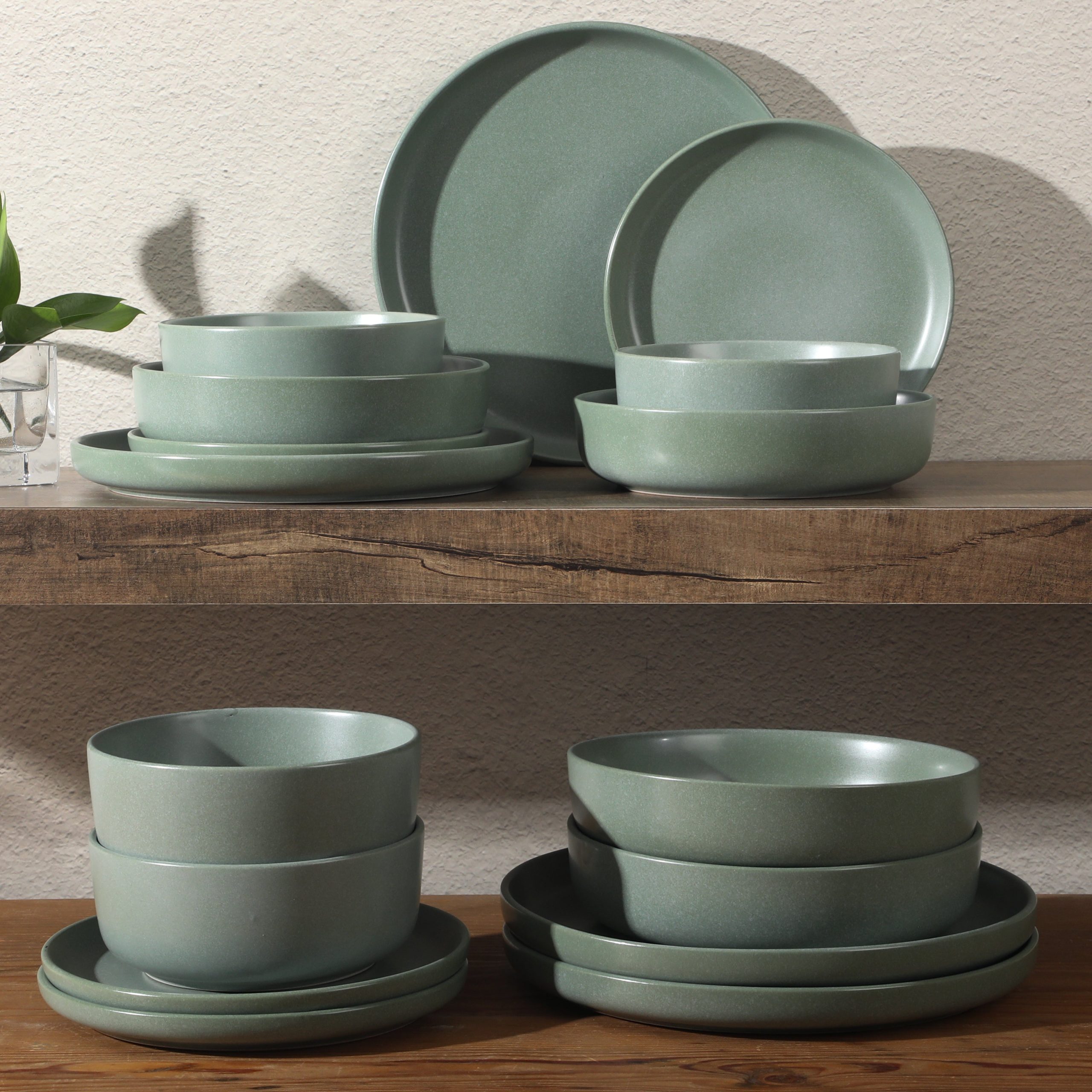Gibson Elite Pasco 16 Piece (Service for 4) Plates and Bowls Double Bowl Reactive Glaze Dishes Stoneware Ceramic Dinnerware Set - Image 6
