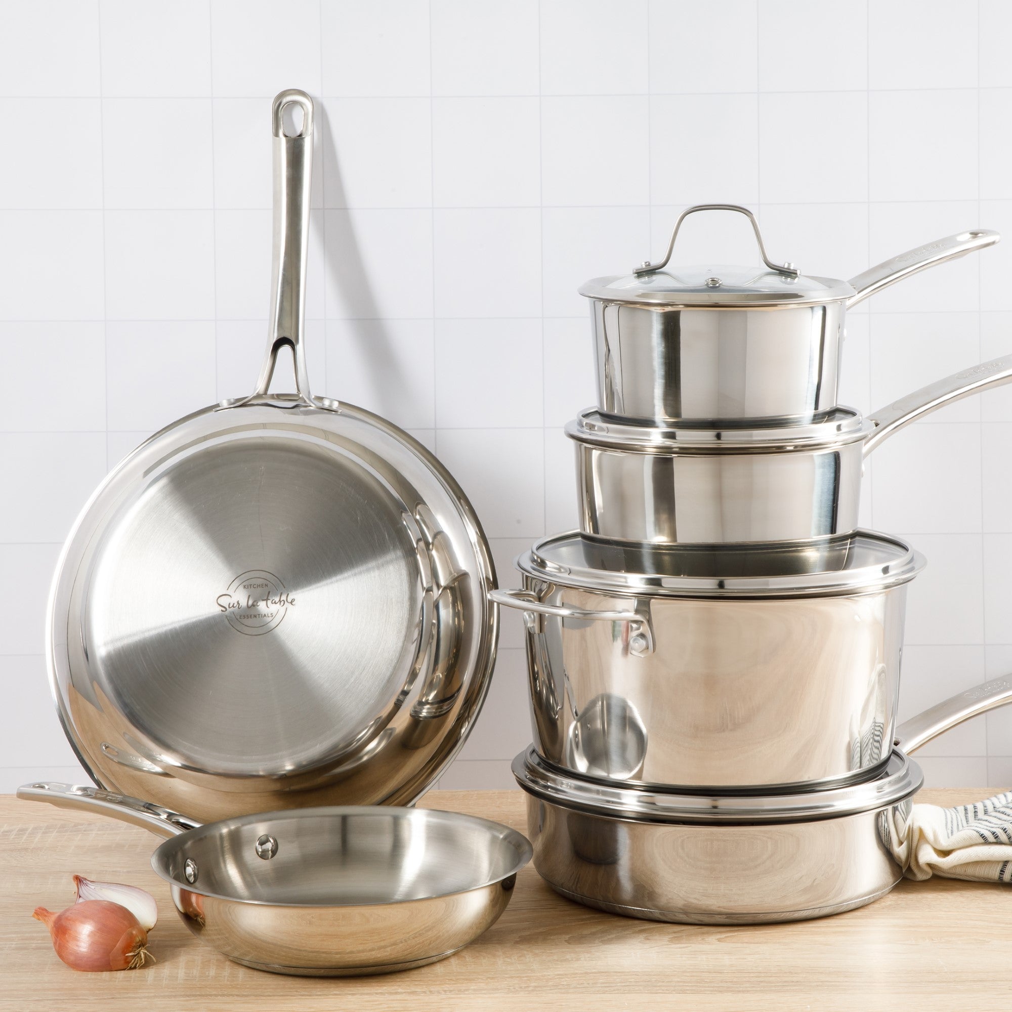 Sur La Table Kitchen Essentials 10 Piece Stainless Steel Non Toxic Pots and Pans Kitchen Cookware Set W/ Triply Encapsulated Base - Induction Safe - Image 2