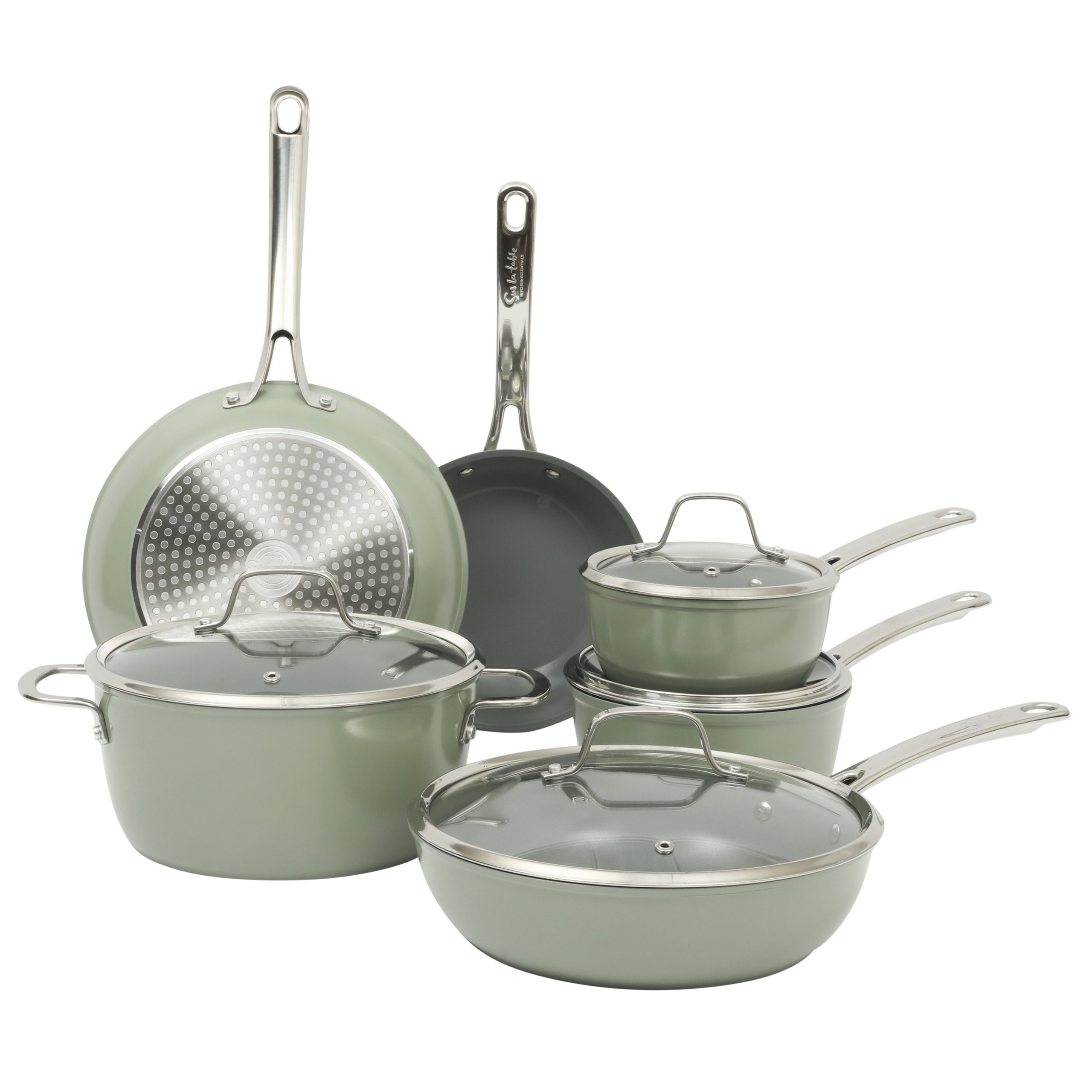 Sur La Table Kitchen Essentials Cool Commune Hard Anodized 10 Piece PFA Free Ceramic Non stick Interior Forged Durable Aluminum Pots and Pans Cookware Set - Image 13