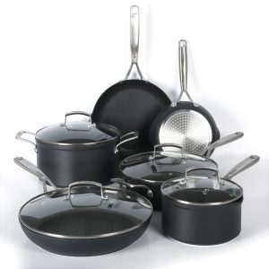 Babish 10 Piece Hard Anodized Titanium Forever Non Stick Technology Durable Pots and Pans Cookware Set - Black
