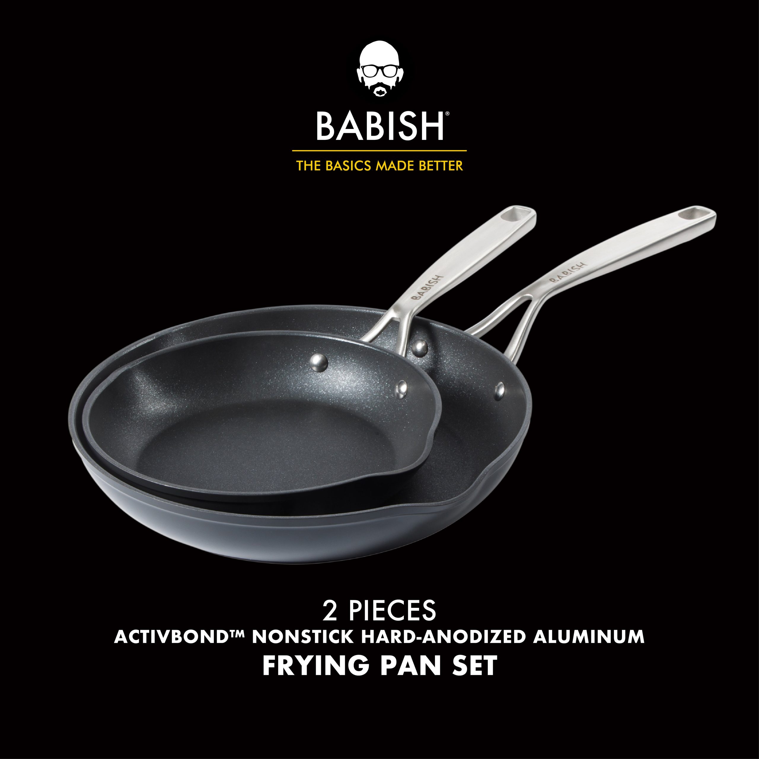Babish 2 Piece 8 and 10 Inch Fry Pan Hard Anodized Titanium Forever Non Stick Technology Durable Frying Pans Set - Black - Image 2