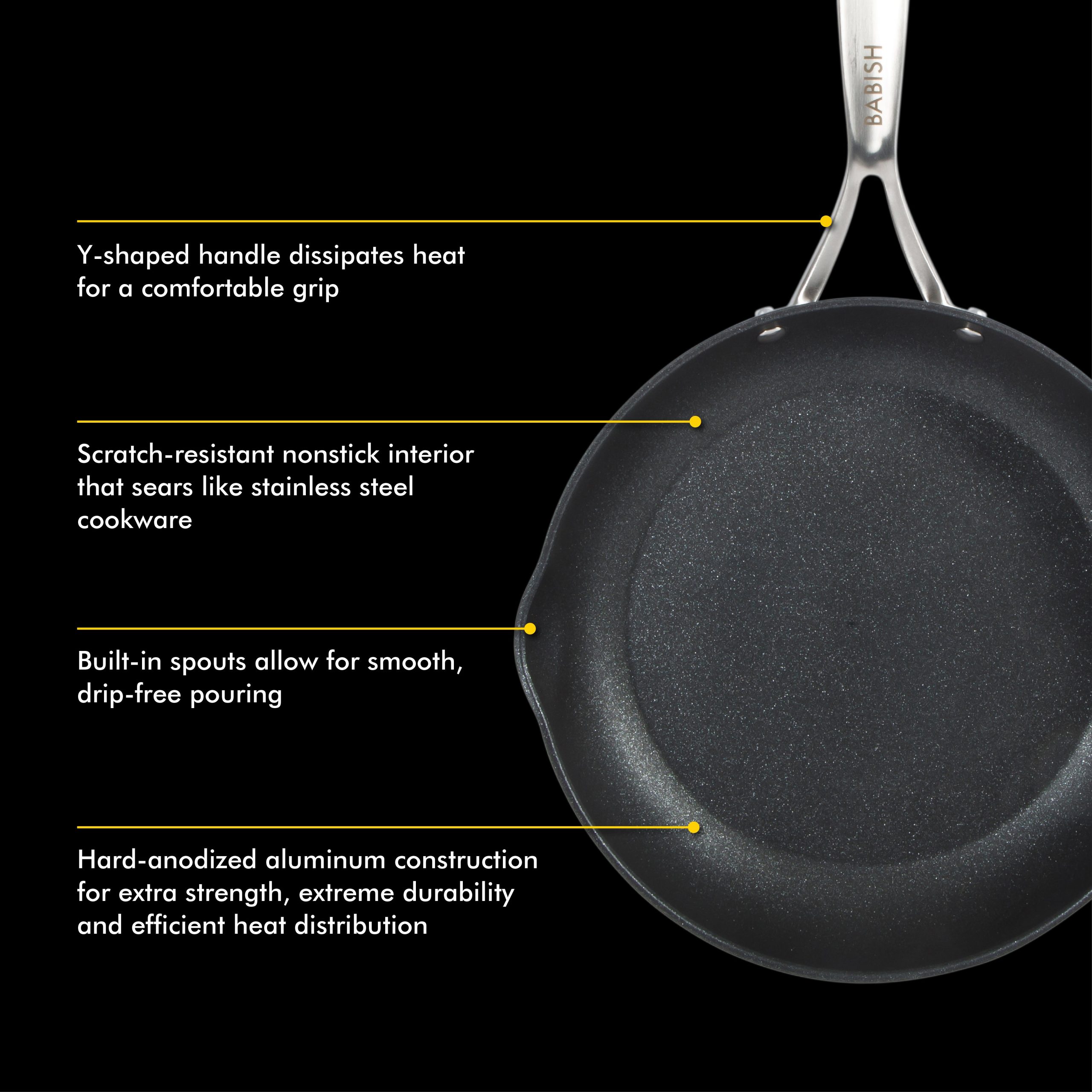 Babish 2 Piece 8 and 10 Inch Fry Pan Hard Anodized Titanium Forever Non Stick Technology Durable Frying Pans Set - Black - Image 6
