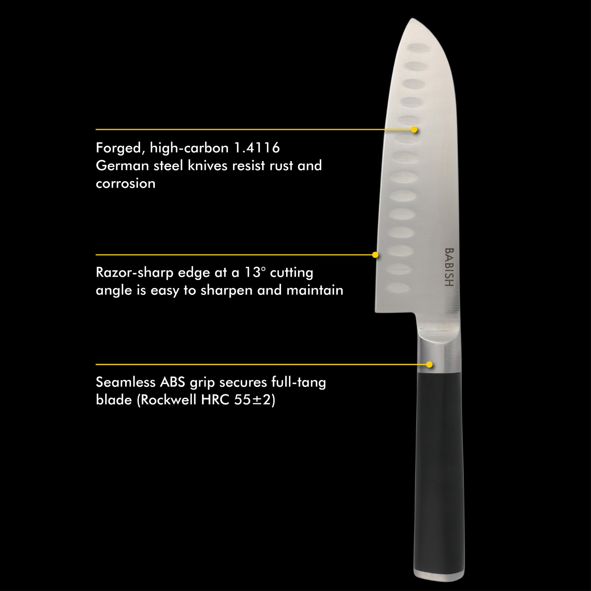 Babish High-Carbon 1.4116 German Steel 15 Piece Full Tang Forged Cutlery Kitchen Knife Block Set - Black - Image 5