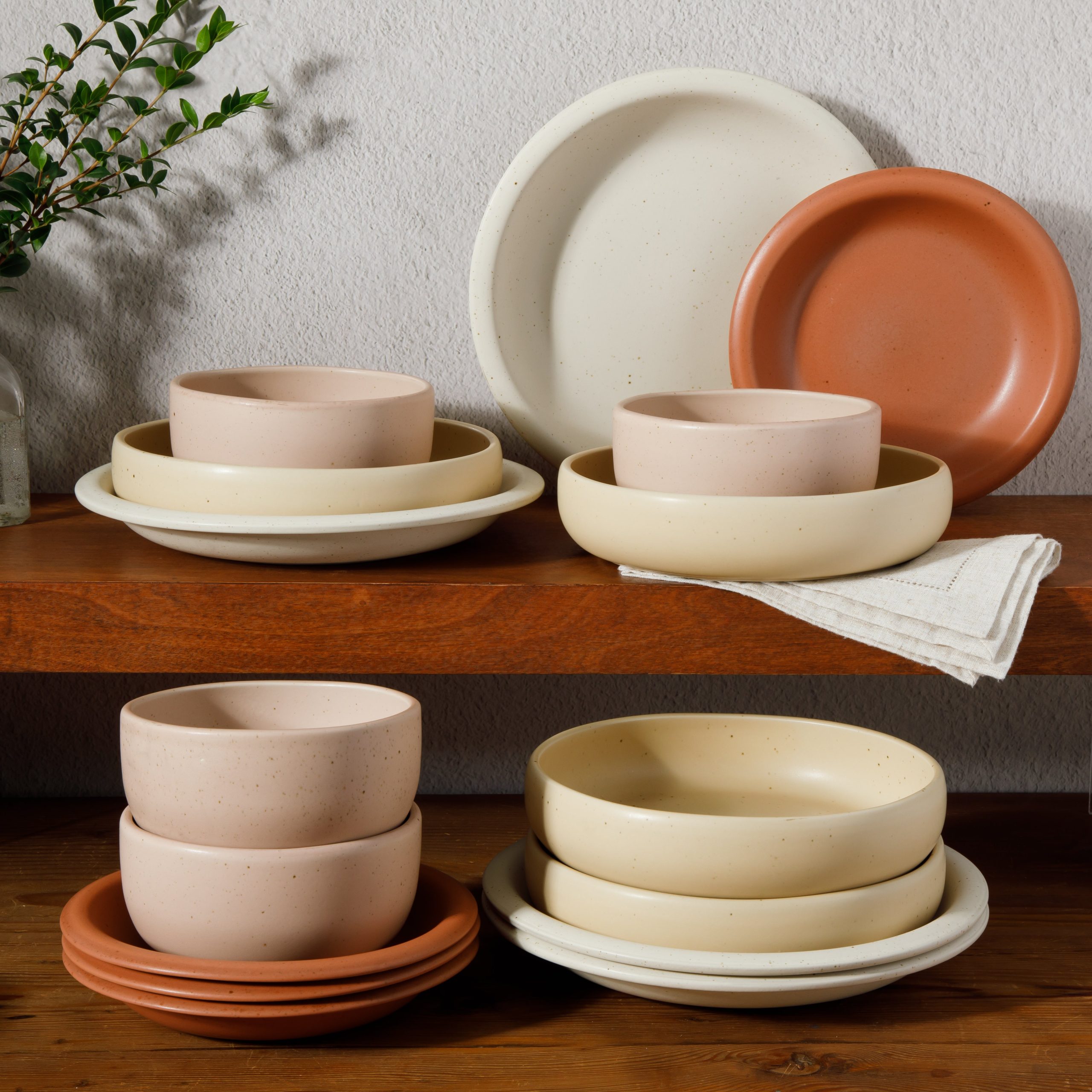 Bloomhouse Corsica Clay 16 Piece Double Bowl Stoneware Reactive Glaze Dinnerware Set - Image 3
