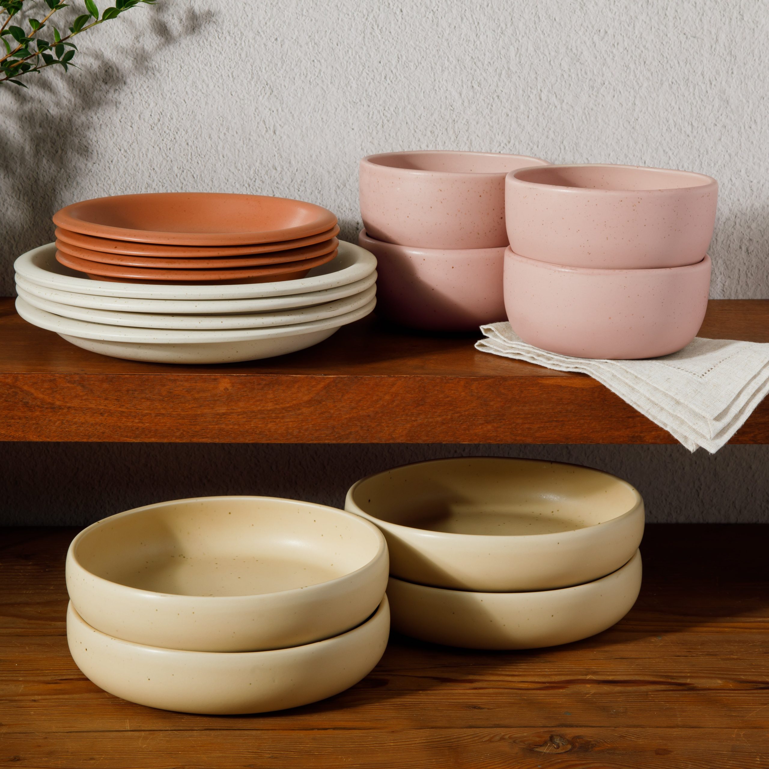 Bloomhouse Corsica Clay 16 Piece Double Bowl Stoneware Reactive Glaze Dinnerware Set - Image 13