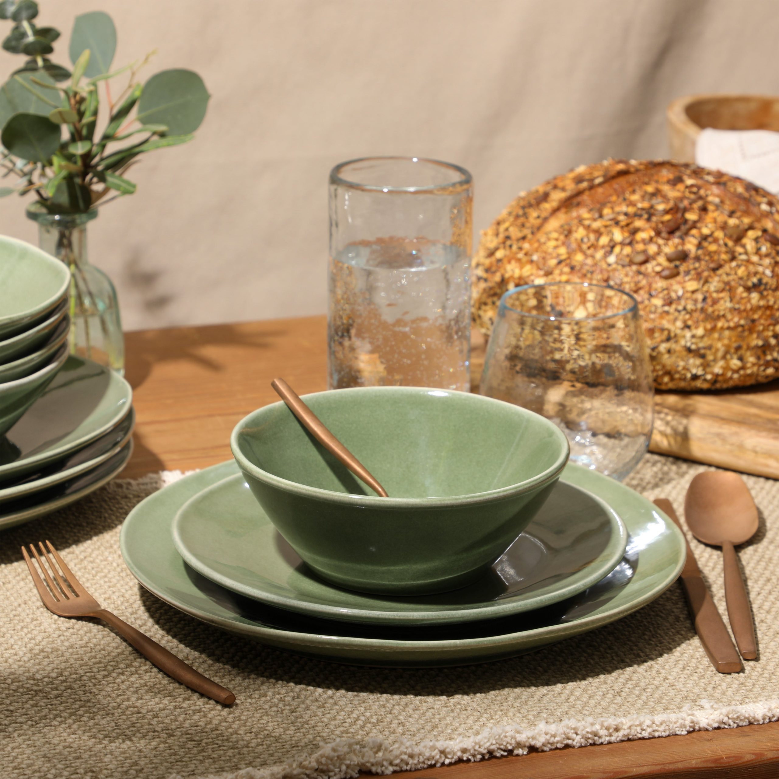 Bloomhouse Montecito Breeze 16 Piece (Service for 4) Double Plates and Bowls Stoneware Reactive Glaze Dinnerware Set - Image 9