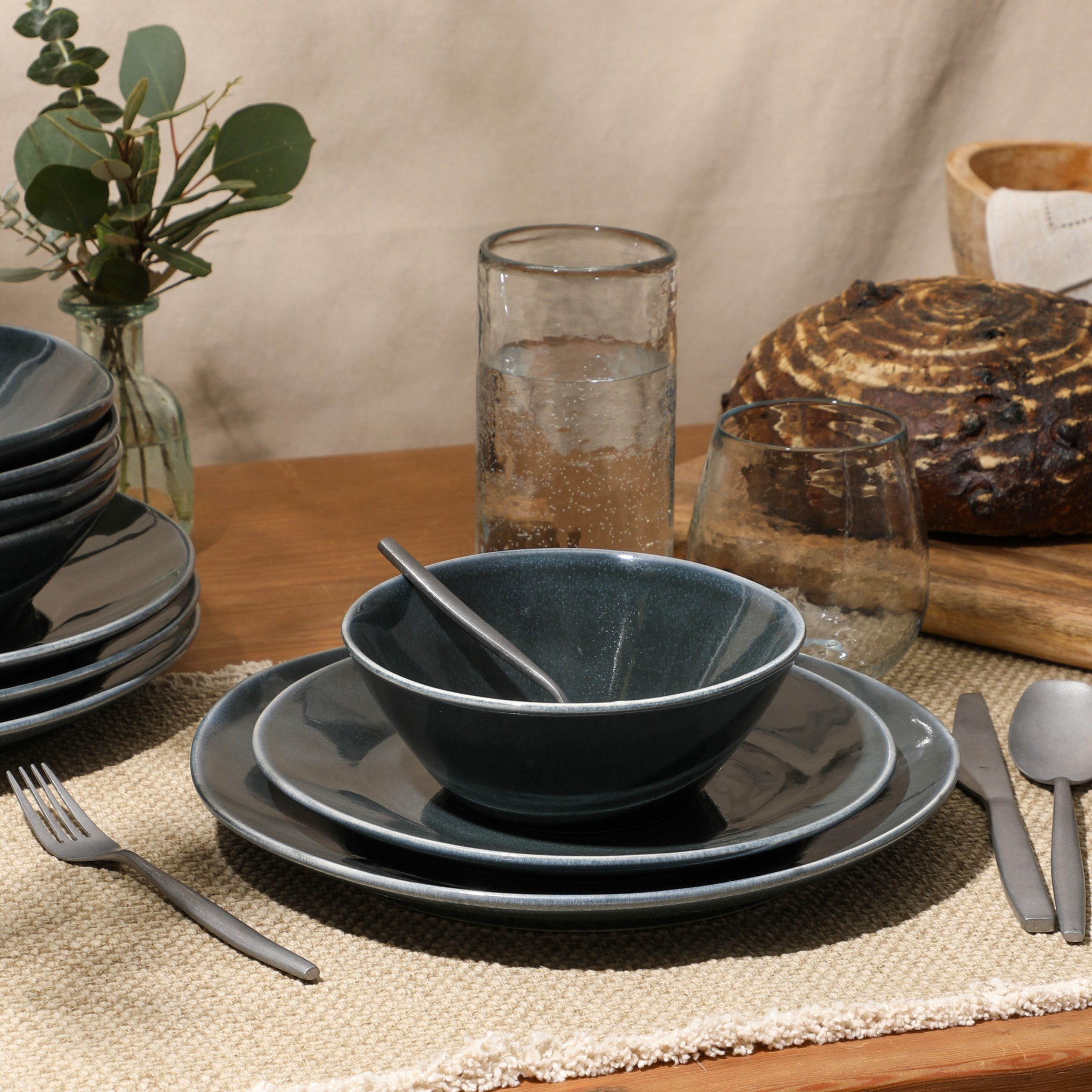 Bloomhouse Montecito Breeze 16 Piece (Service for 4) Double Plates and Bowls Stoneware Reactive Glaze Dinnerware Set - Image 15