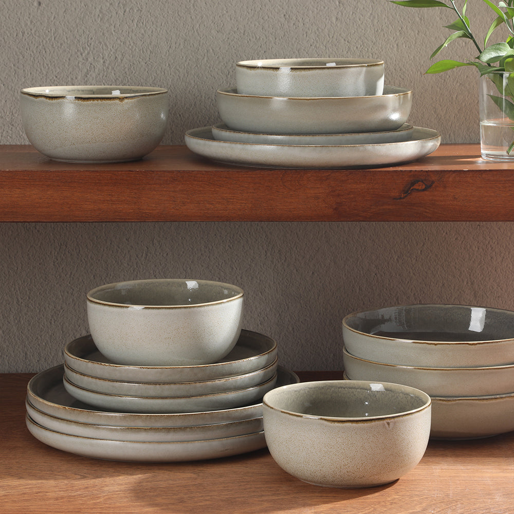 Gibson Elite Sunveil 16 Piece (Service for 4) Plates and Bowls Reactive Glaze Round Dishes Stoneware Ceramic Dinnerware Set - Image 4