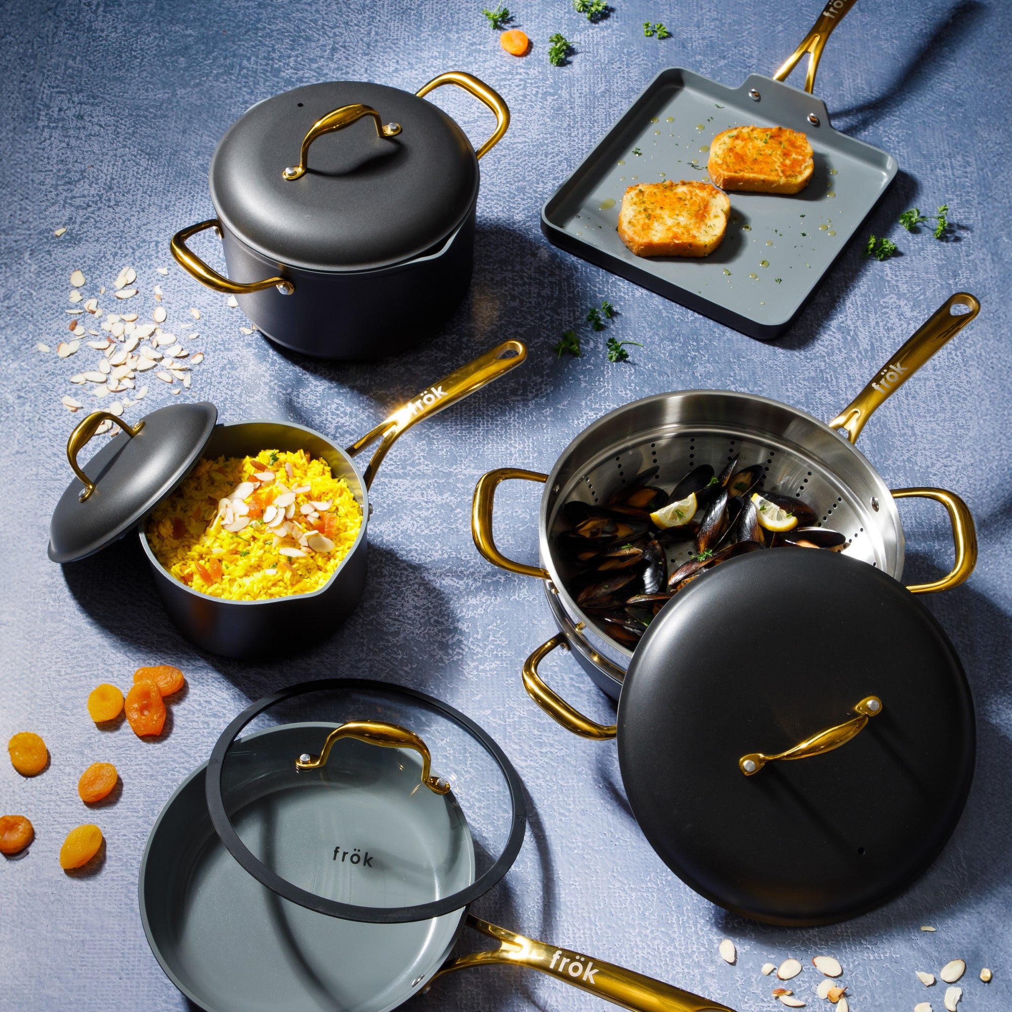 Frok 10 Piece Pots and Pans 4MM Thick Quick Heat Aluminum Cookware Set W/ Premium PFA Free Ceramic Nonstick Interior & Heat Resistant Exterior - Induction - Image 14
