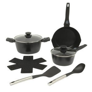 Oster SmartHandle Advance 13-Piece Nonstick Cookware Set – Matte Black Finish, Induction Base, Detachable Handles, Forged Aluminum, Oven & Dishwasher Safe, With Utensils & Pan Protectors