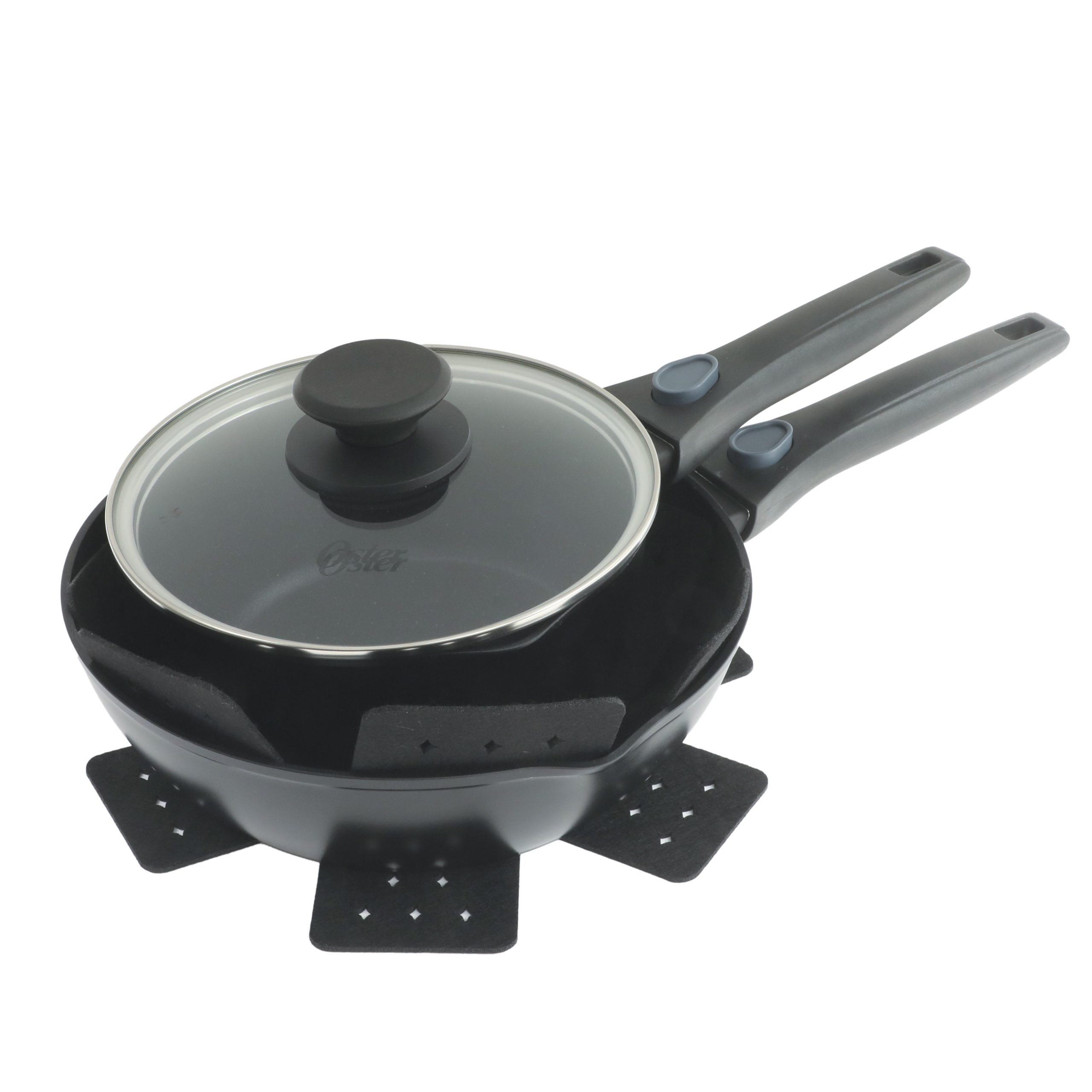 Oster SmartHandle Advance 13-Piece Nonstick Cookware Set – Matte Black Finish, Induction Base, Detachable Handles, Forged Aluminum, Oven & Dishwasher Safe, With Utensils & Pan Protectors - Image 4