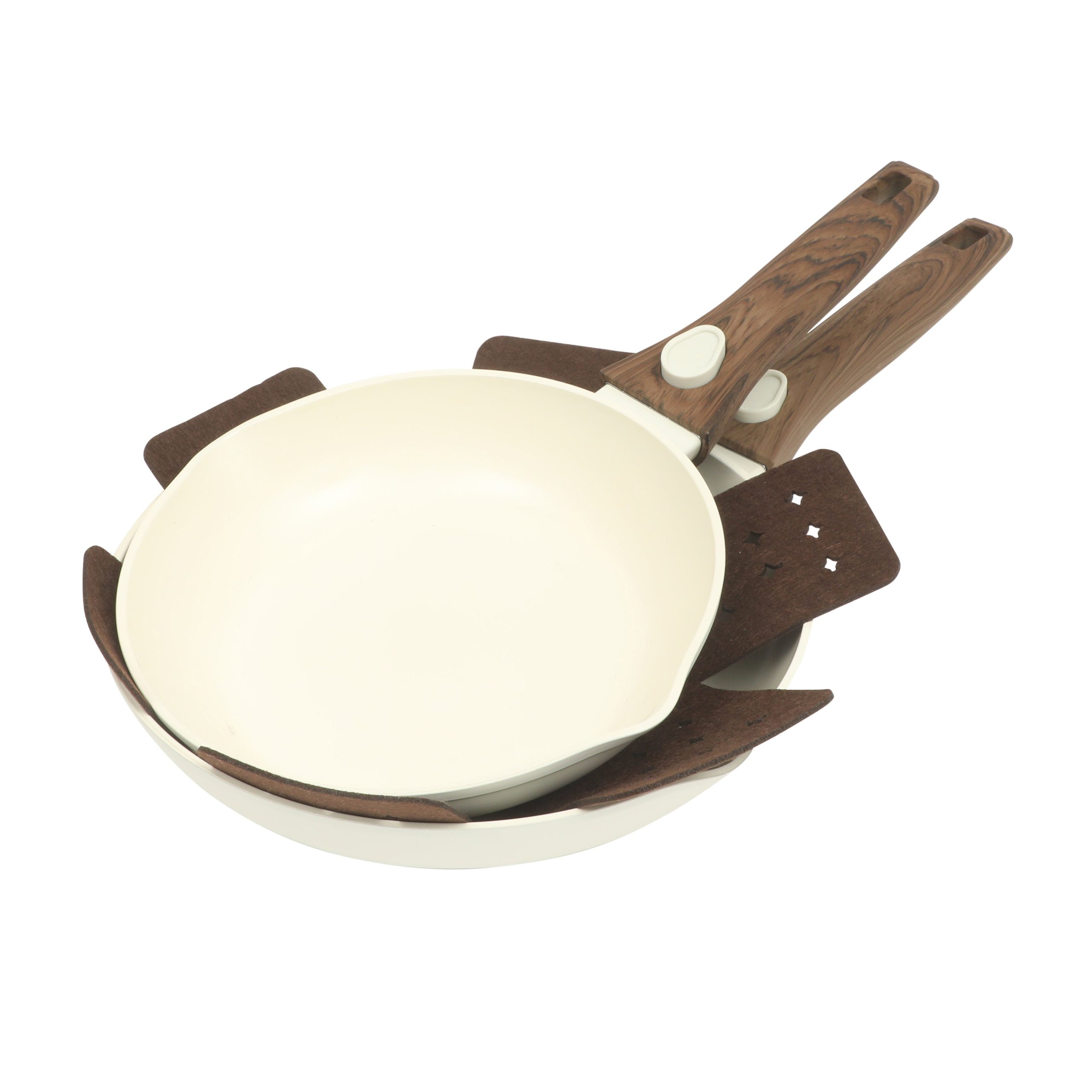Oster SmartHandle Advance 18-Piece Ceramic Nonstick Cookware Set – Matte Linen Finish, Induction Base, Detachable Wood-Look Handles, Oven & Dishwasher Safe Pots and Pans, With Utensils & Pan Protectors - Image 6