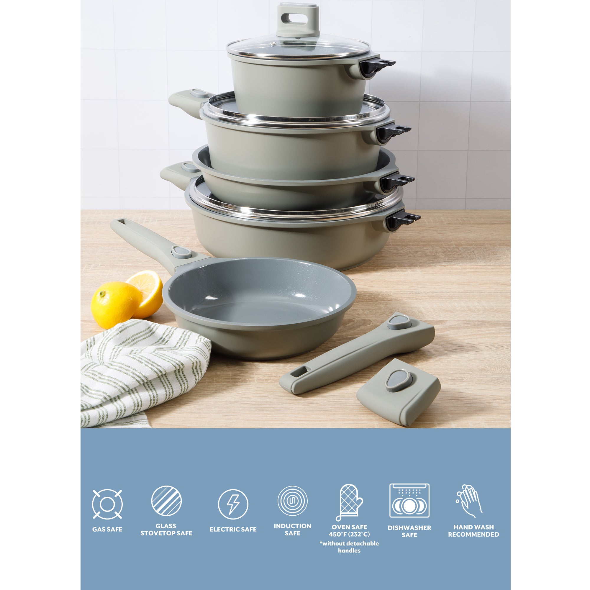 Sur La Table Kitchen Essentials 13 Piece Detachable Handle Pots and Pans Premium PFA Free Premium Ceramic Induction Cookware Set - Image 4
