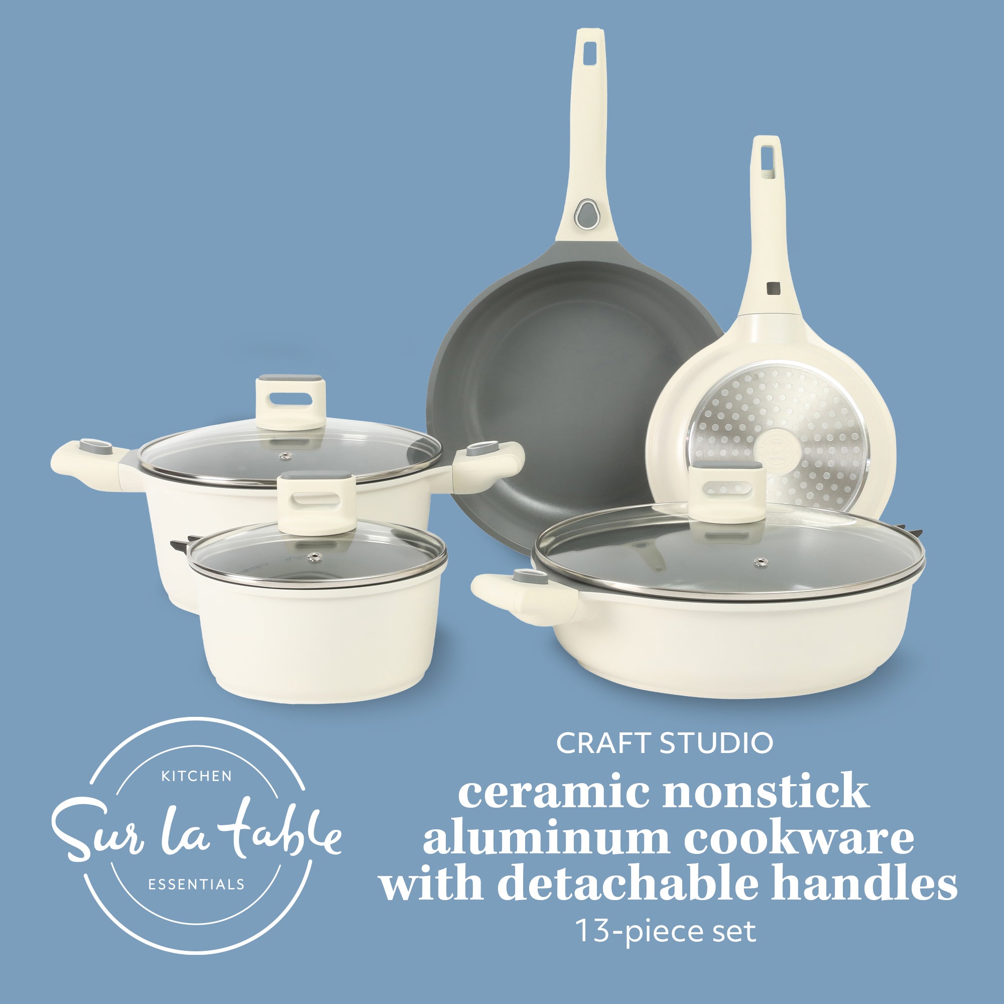 Sur La Table Kitchen Essentials 13 Piece Detachable Handle Pots and Pans Premium PFA Free Premium Ceramic Induction Cookware Set - Image 9