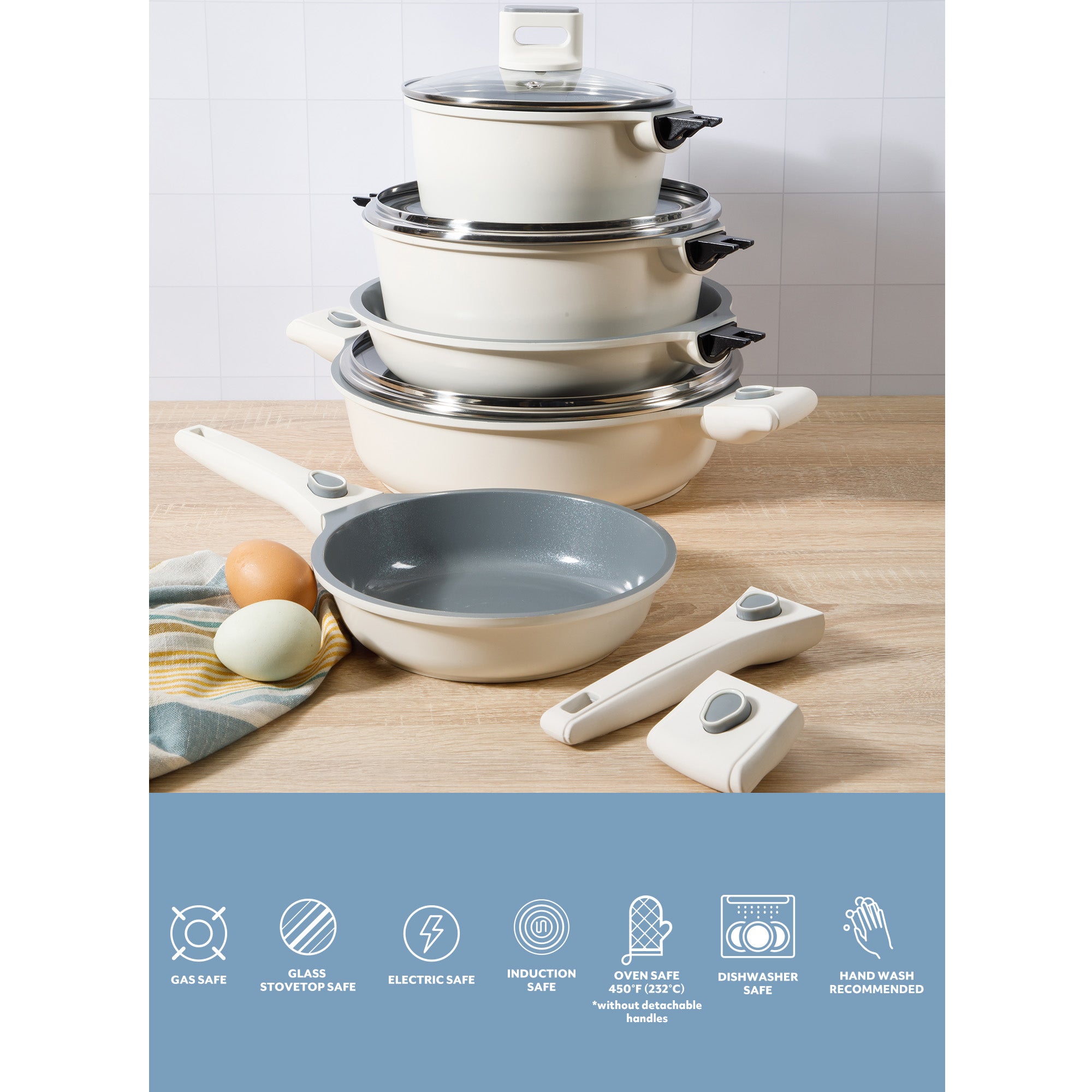 Sur La Table Kitchen Essentials 13 Piece Detachable Handle Pots and Pans Premium PFA Free Premium Ceramic Induction Cookware Set - Image 11