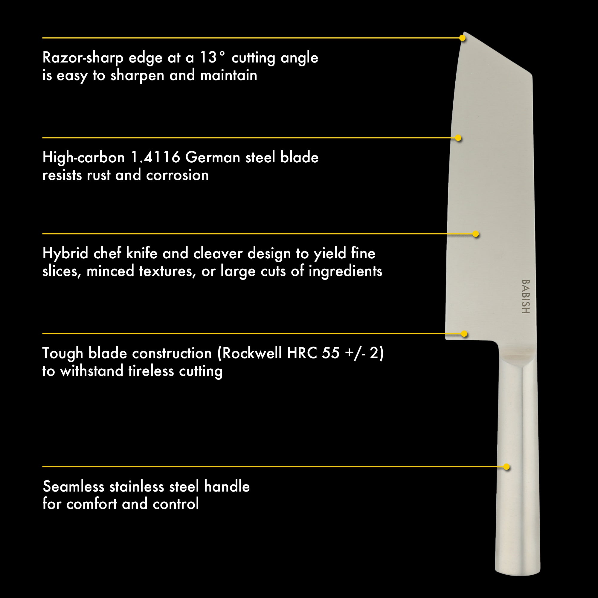 Babish 7.5-Inch Clef Knife – High-Carbon 1.4116 German Steel Kitchen Knife, Chef & Cleaver Hybrid for Chopping, Slicing & Prep, Full-Tang, Razor Sharp, Ergonomic Design - Image 3
