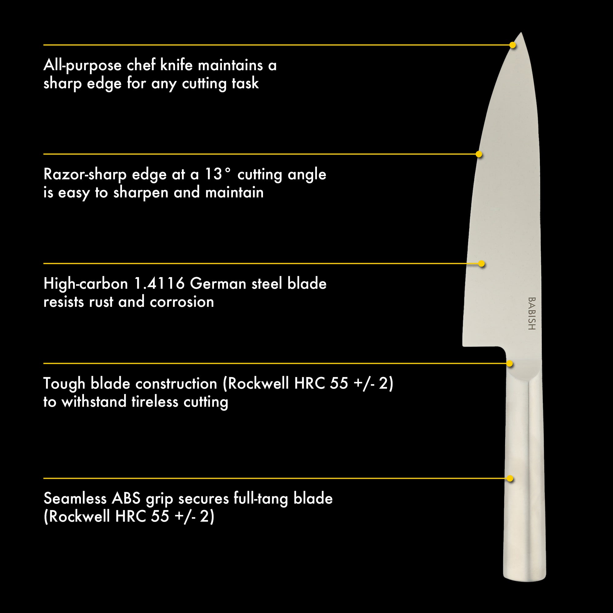 Babish 8-Inch Chef Knife – High-Carbon 1.4116 German Steel Kitchen Knife, Full-Tang Razor Sharp Chef’s Blade for Chopping, Slicing, Dicing & Everyday Prep - Image 3