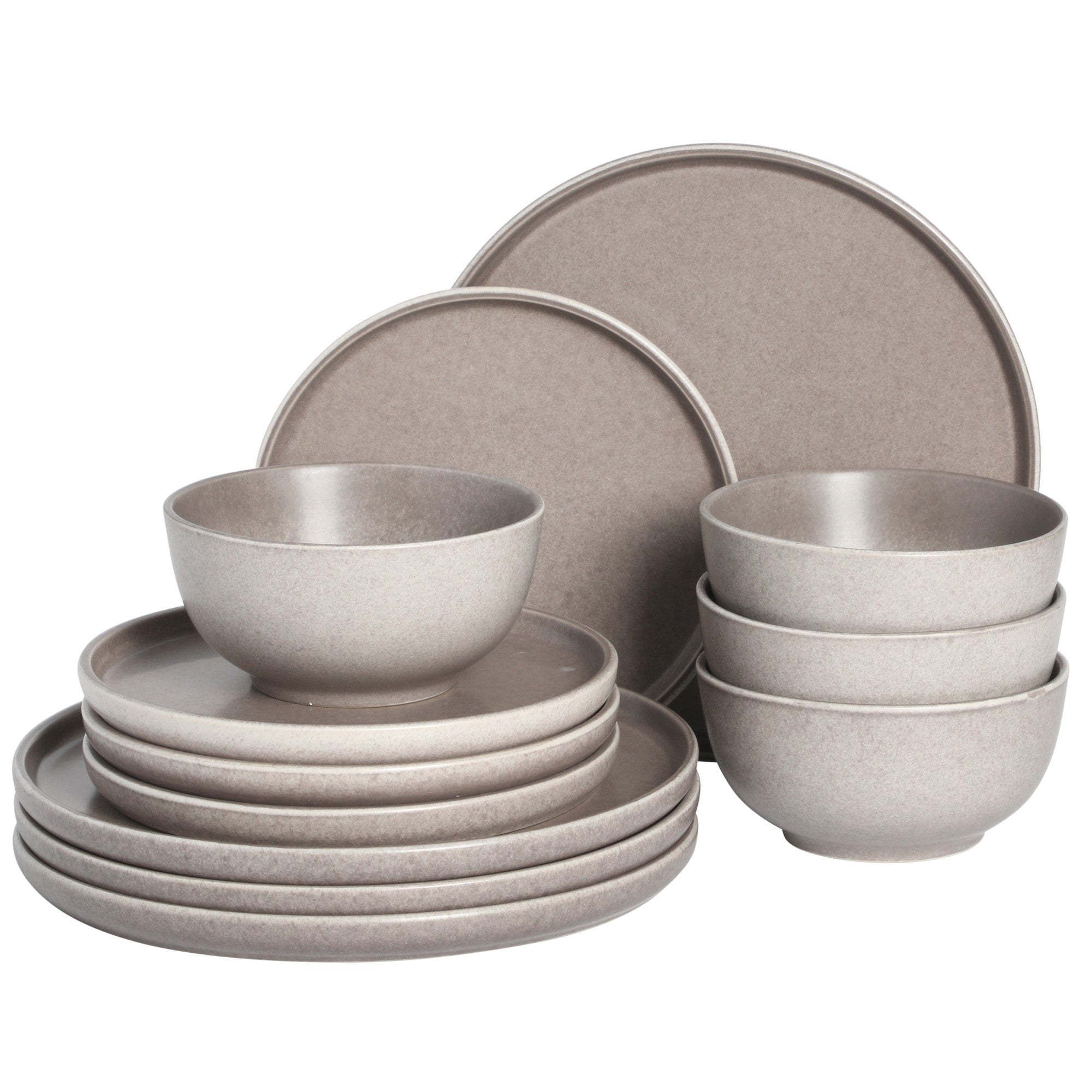 Gibson Elite Eden Rock 12-Piece (Service for 4) Plates and Bowls reactive Glaze Round Dishes Stoneware Ceramic Dinnerware Set - Matte Brown - Image 4