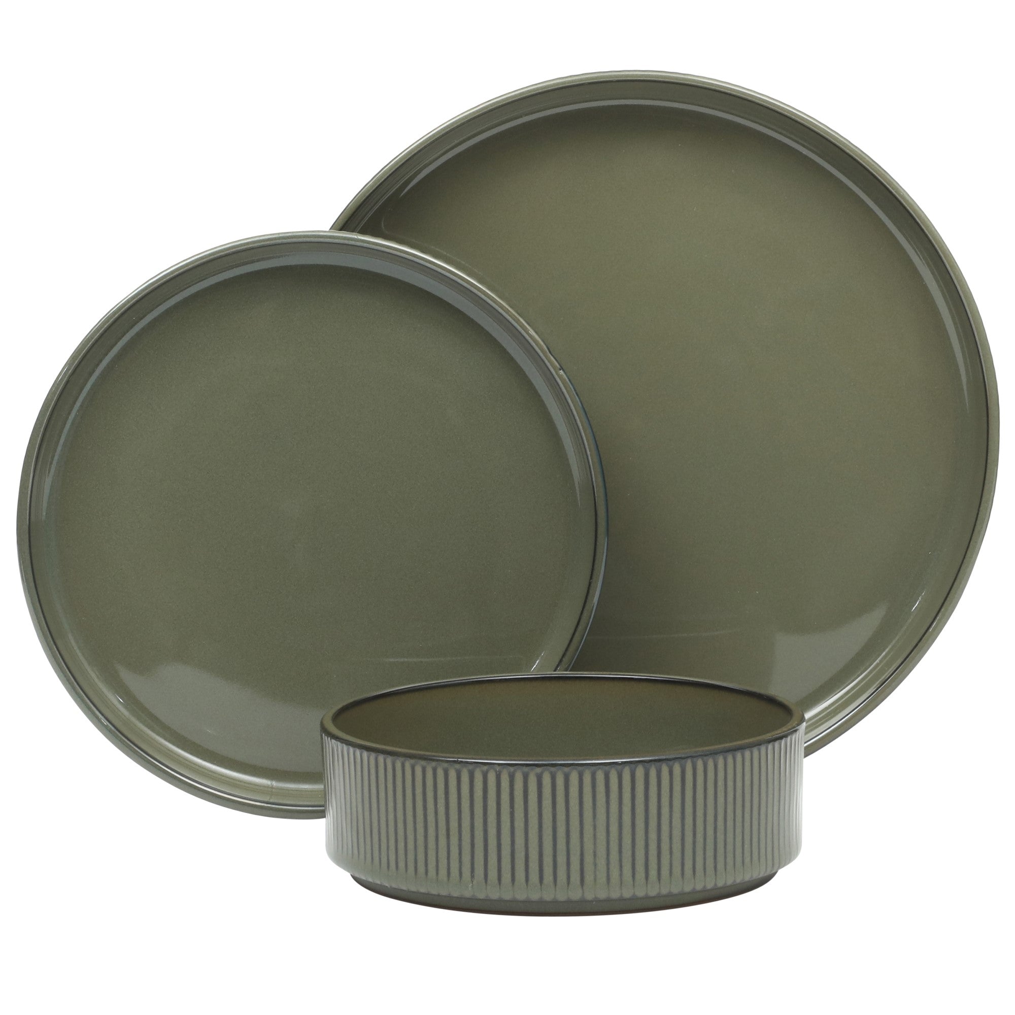 Gibson Elite Townscape 12 Piece (Service for 4) Plates and Bowls Reactive Glaze Embossed Round Dishes Terracotta Dinnerware Set - Image 5
