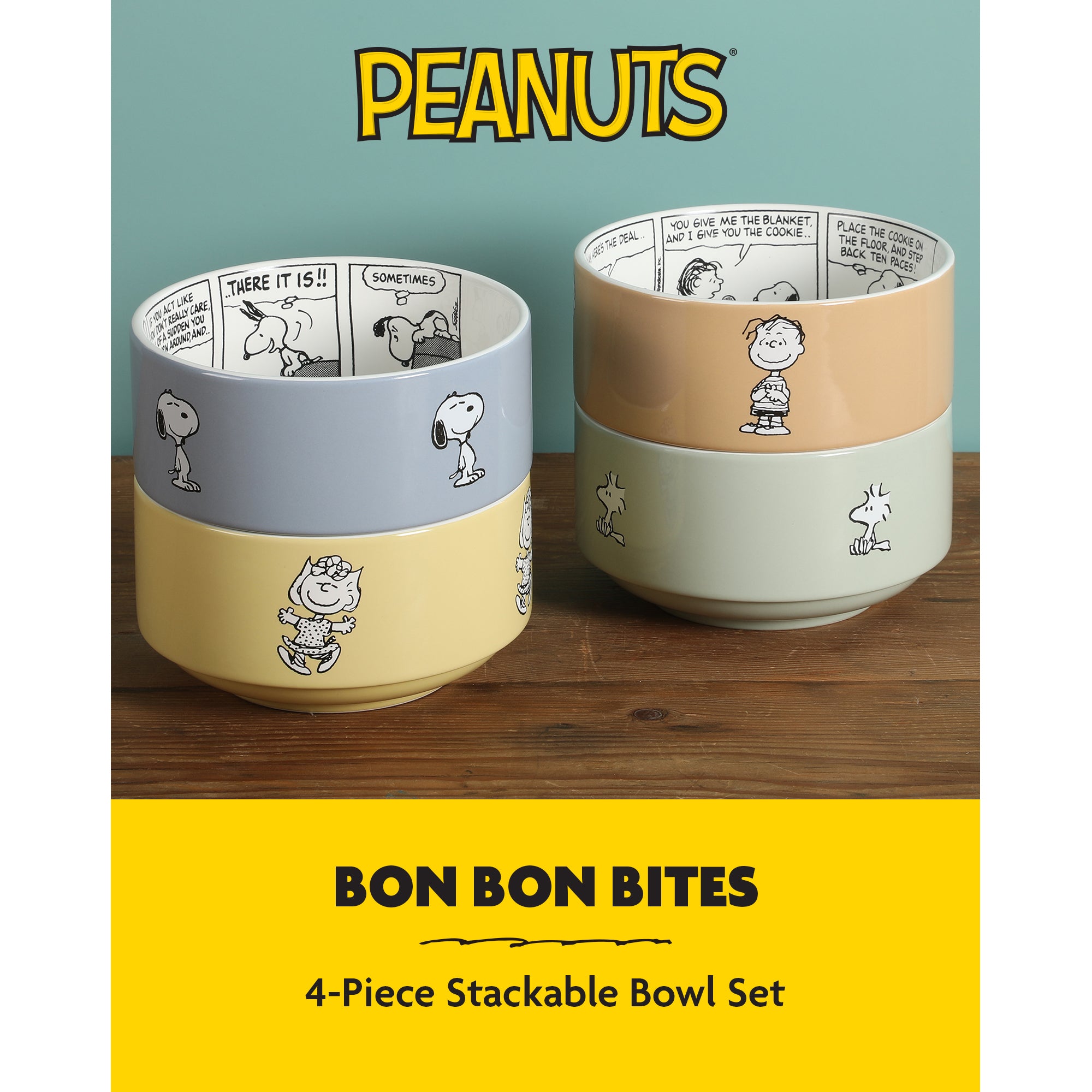 Peanuts Snoopy Bonbon Bites 4 Piece 5.5" Decorated Stoneware Ceramic Stackable Bowl Set - Image 2
