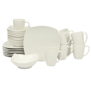 Gibson Home Zen Buffet (Service for 8) 24 Piece Plates and Bowls Porcelain Solid Color Dishes Ceramic Dinnerware Set - White