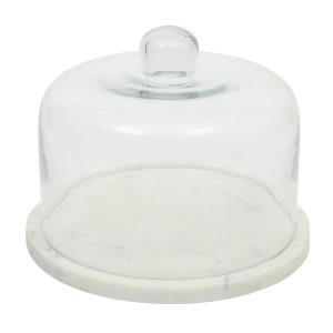 Gibson Elite Ridgehaven 11" Marble Cake Stand, Serving Platter, Charcuterie Board, and Center Piece Home Décor With Glass Lid