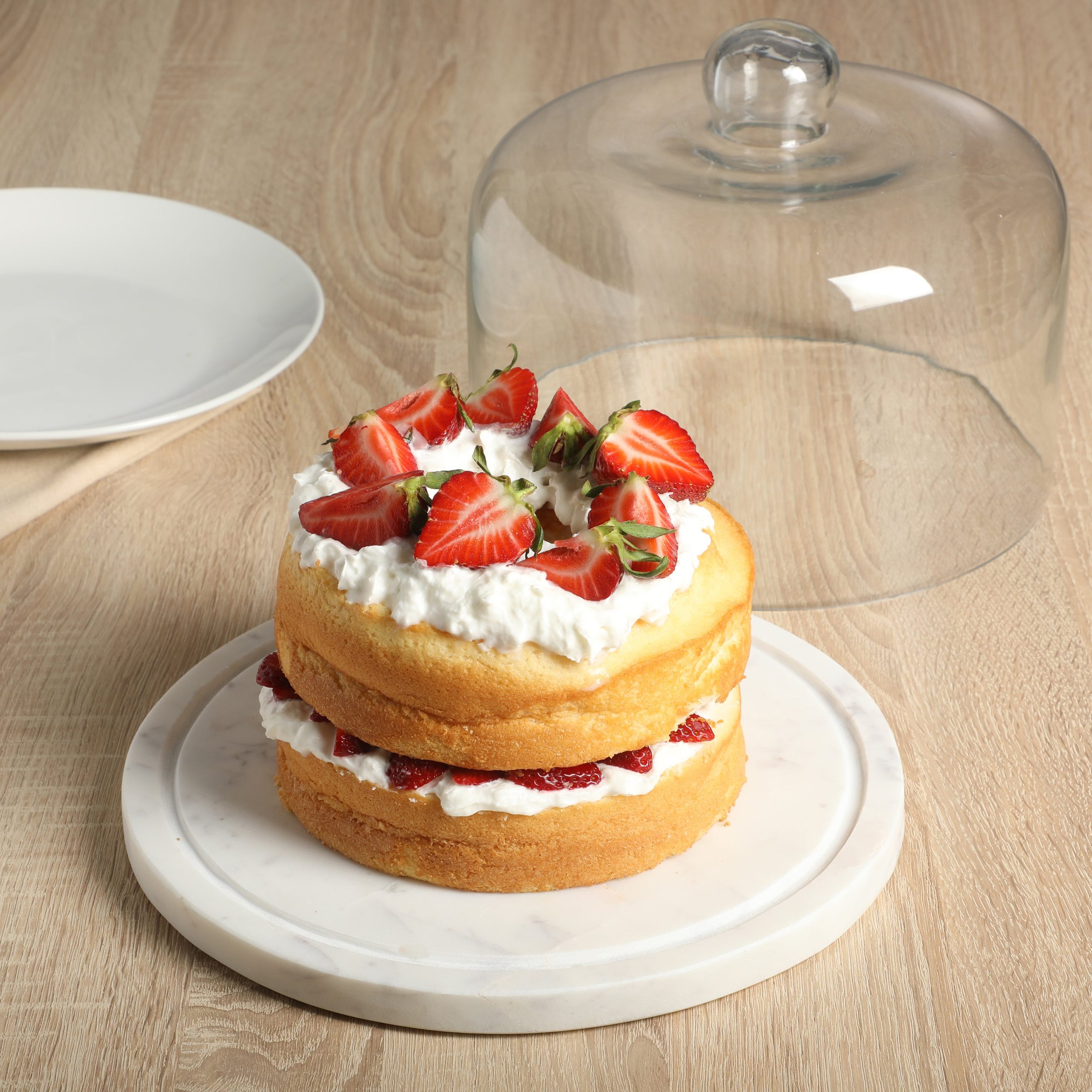 Gibson Elite Ridgehaven 11" Marble Cake Stand, Serving Platter, Charcuterie Board, and Center Piece Home Décor With Glass Lid - Image 2