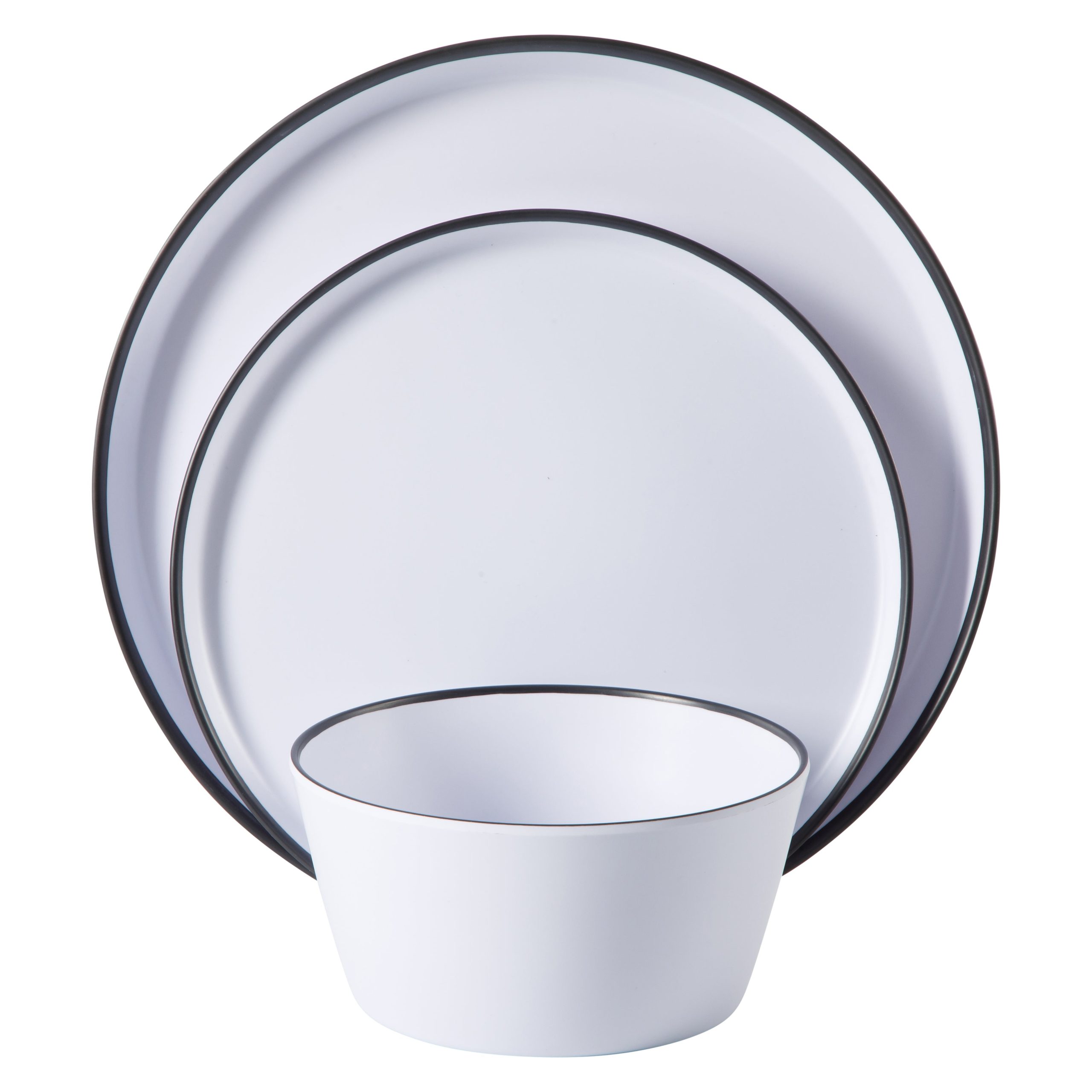 Gibson Home Folsom Shores 12 Piece Unbreakable Modern Melamine Plates and Bowls Dinnerware Set - Outdoor, Camping, & Everyday Use - White W/ Black Rim - Image 6