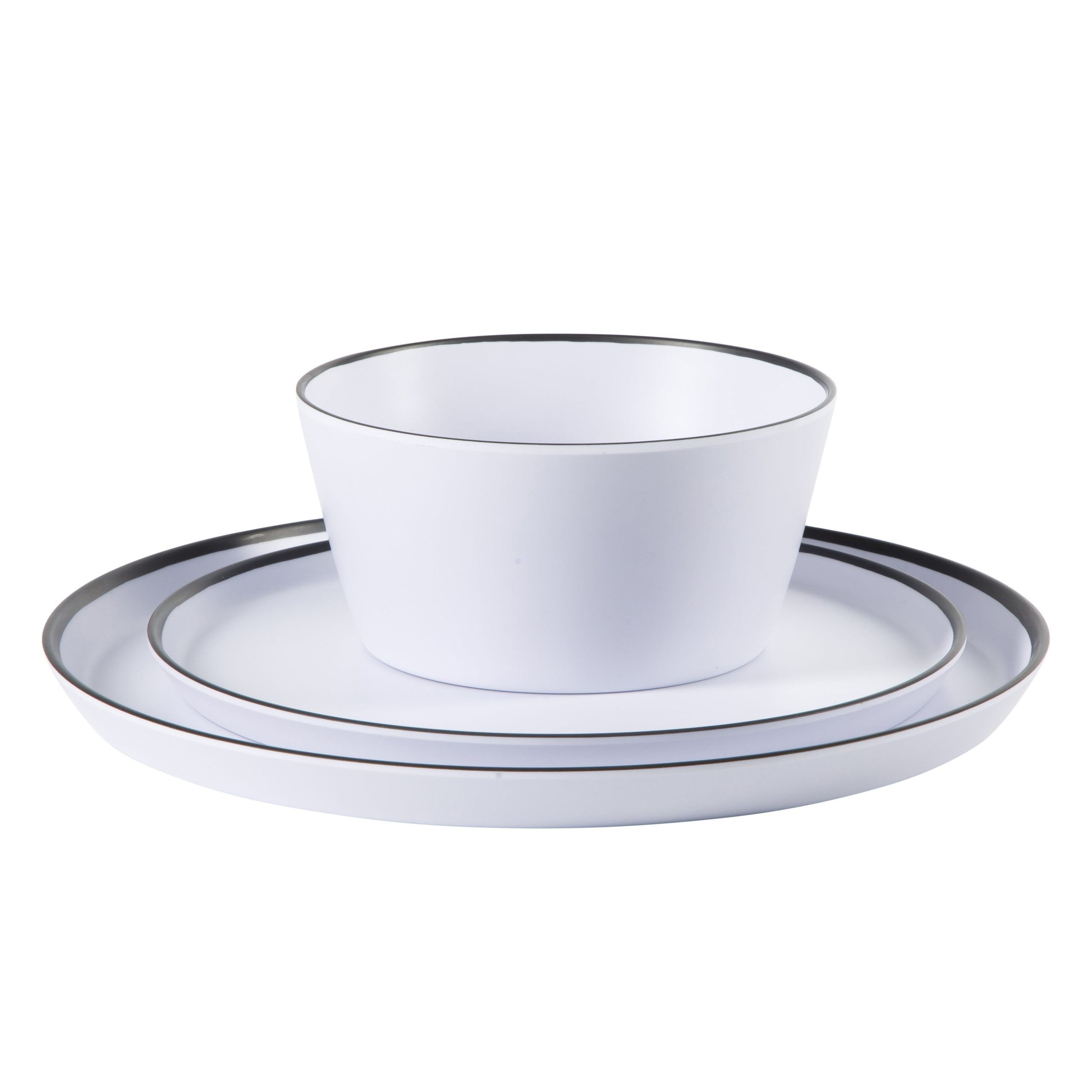 Gibson Home Folsom Shores 12 Piece Unbreakable Modern Melamine Plates and Bowls Dinnerware Set - Outdoor, Camping, & Everyday Use - White W/ Black Rim - Image 7