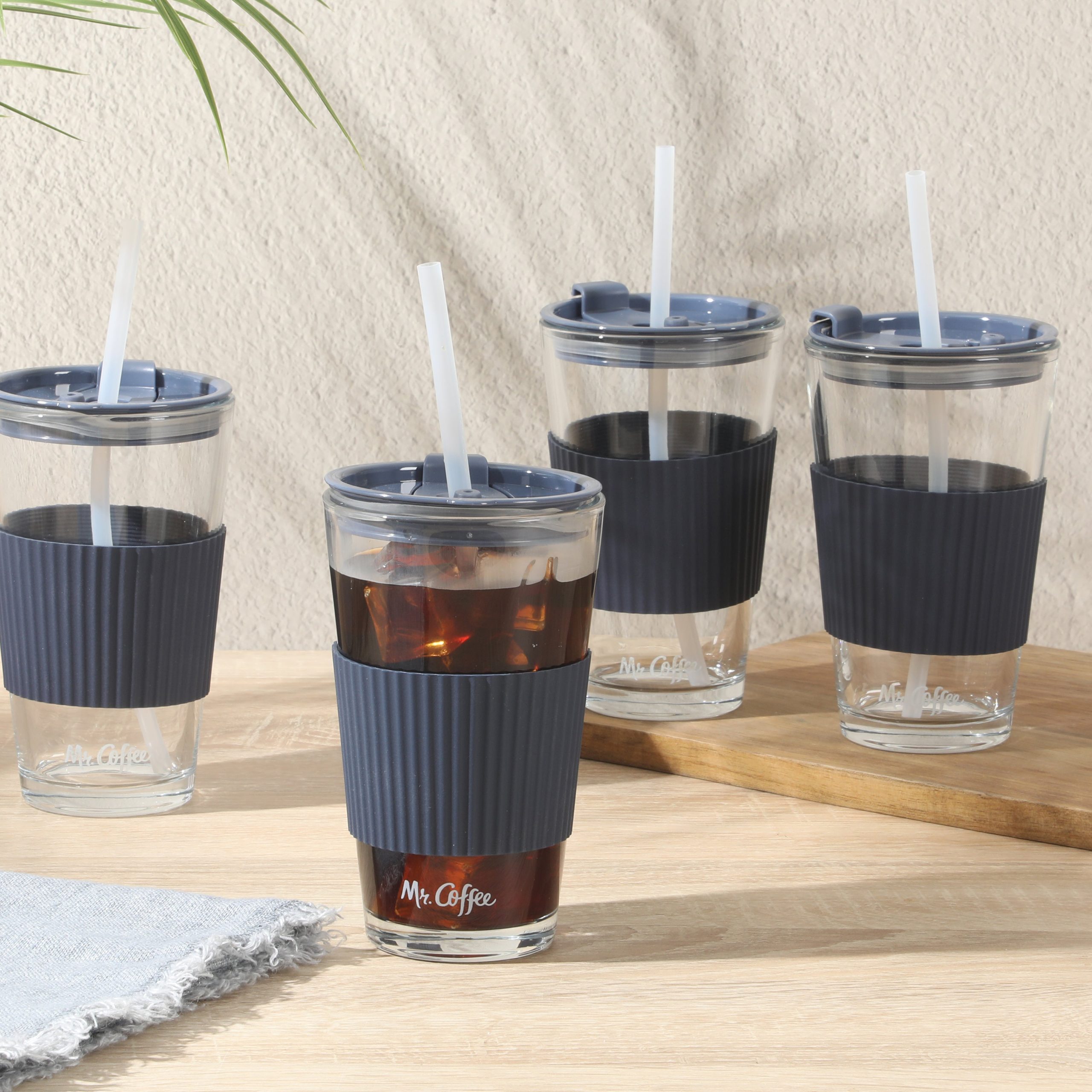 Mr. Coffee Sip Savvy 4-Pack 15oz Glass Tumblers with Lids and Straws – Reusable Iced Coffee Cups – Dishwasher Safe – To-Go Drinkware Water Glasses - Image 12