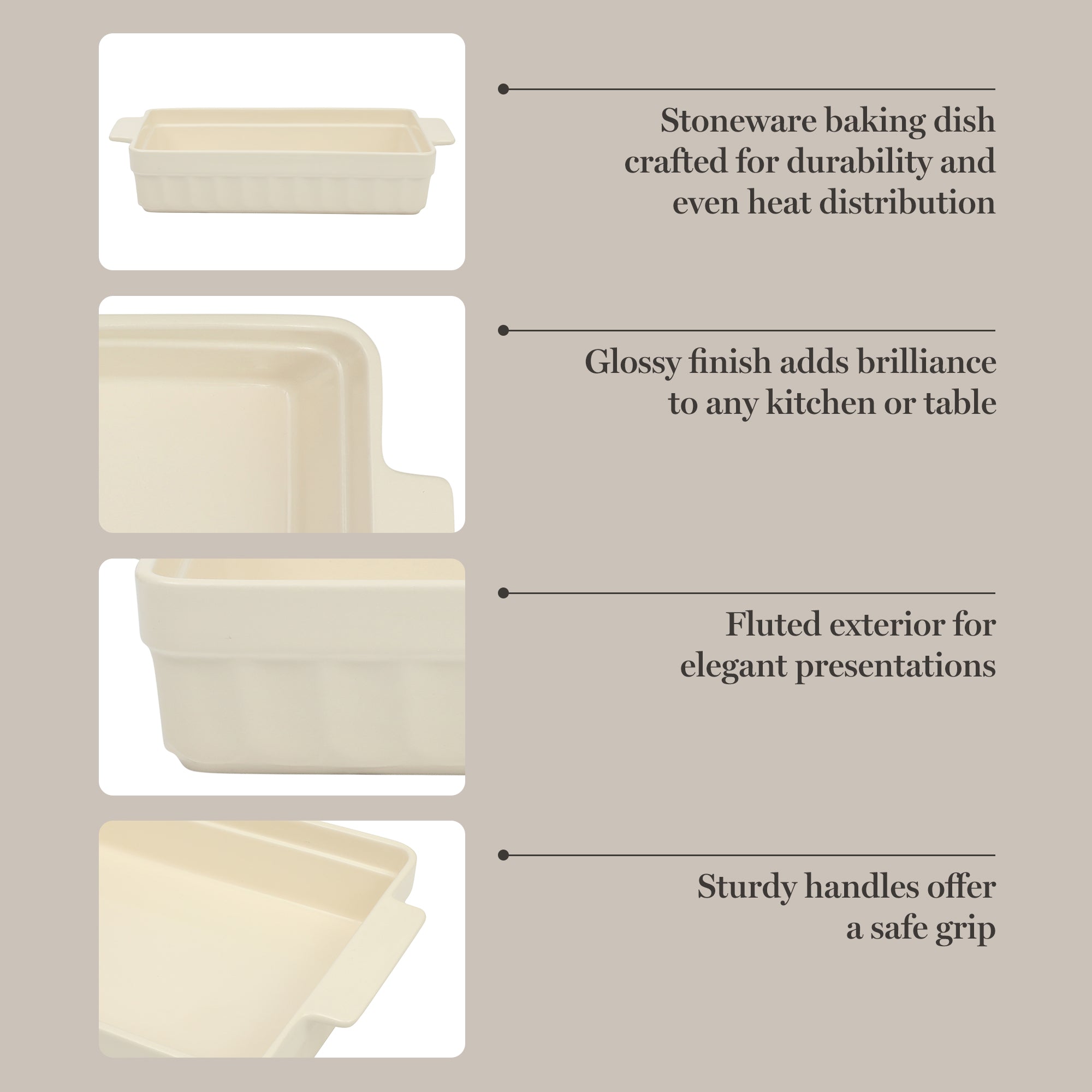 Martha Stewart Broadbrook Ceramic Bakeware, 13x9 Inch Rectangular Baking Dish with Handles, Cream Glazed Stoneware for Casseroles, Lasagna, Roasts & Desserts, Oven & Dishwasher Safe - Image 4